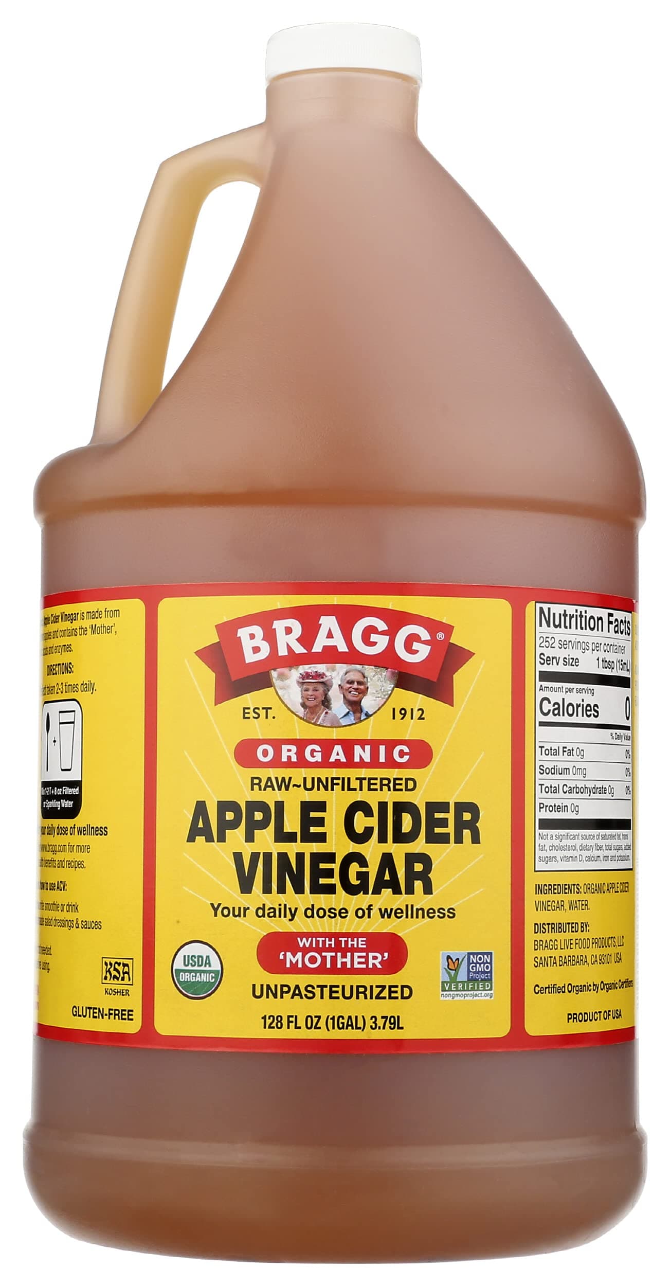 Bragg Organic Apple Cider Vinegar, Raw, Unfiltered, With The Mother, 128 oz (4 Pack)
