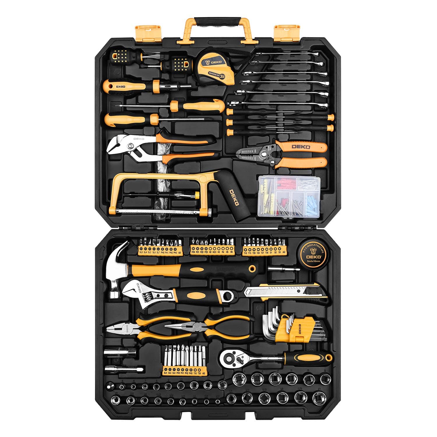 198 Piece Home Repair Tool Kit, Wrench Plastic Toolbox with General Household Hand Tool Set