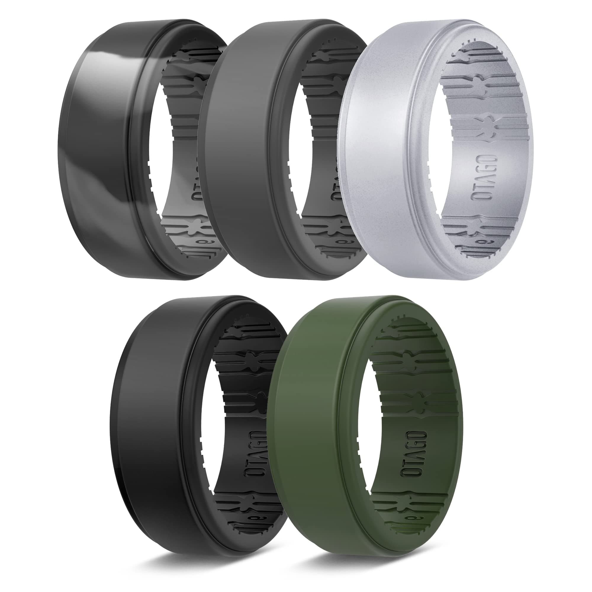 OTAGO Silicone Wedding Rings Mens, 8 / 5 / 2 Multipacks of Comfortable Breathable, Unique Step Edge Sleek Design Rubber Silicone Ring Men with 9 mm Wide and 2.3 mm Thick