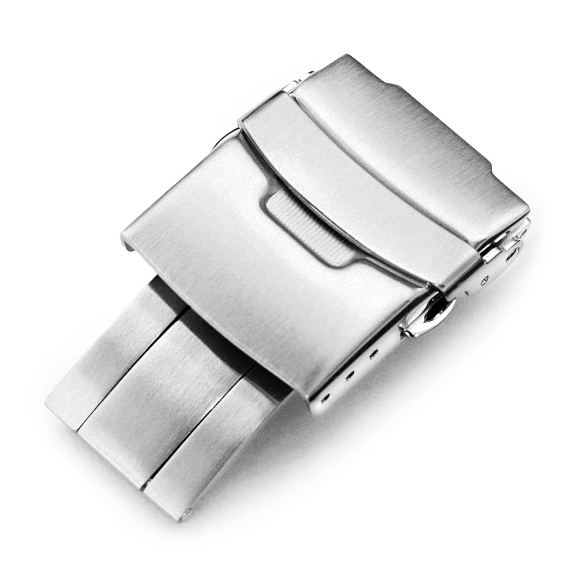 MiLTAT 18, 20, 22 or 24mm Push Button Safety Watch Clasp, Brushed Stainless Steel