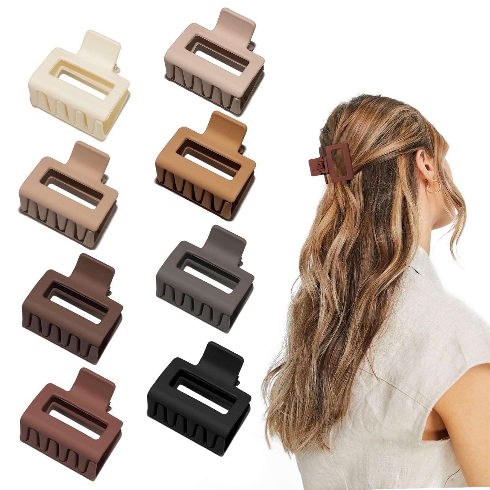cobinaan Medium Claw Hair Clips For Women Girls, 2" Matte Rectangle Small Hair Claw Clips For Thin/Medium Thick Hair, Cute Hair Jaw Clips Nonslip Clips (Warm Color),Multi
