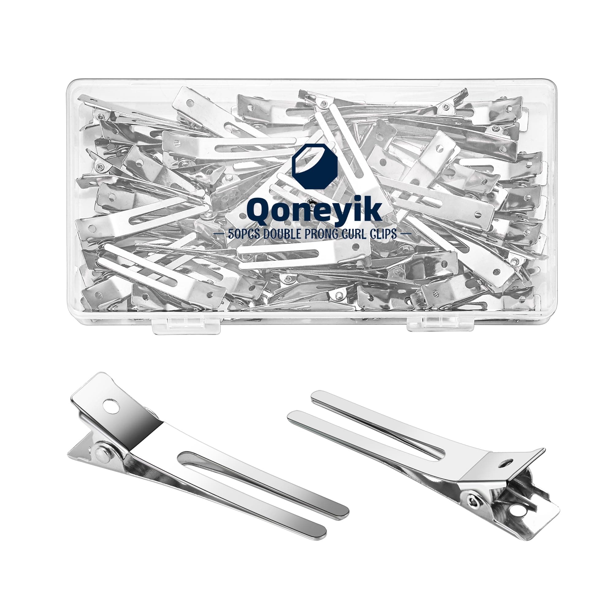 50pcs Metal Double Prong pin Curl Hair Clips for Styling Sectioning,Silver Hair Clips for Women Long Hair,Metal Alligator Curl Clips for Hair Roller,Salon,Bows DIY with Case