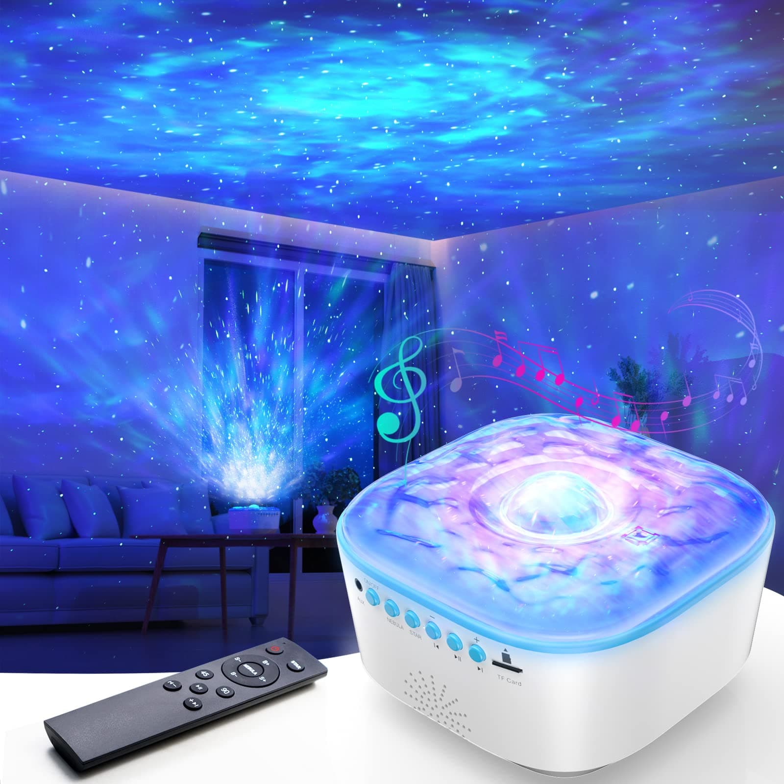 – Bozhihong Galaxy Projector, Star Projector Night Light with Remote Control/Timer Function/Built-in Music, LED Projector Light with 8 Lighting Modes for Kids Adults Bedroom/Party/Gift (White)