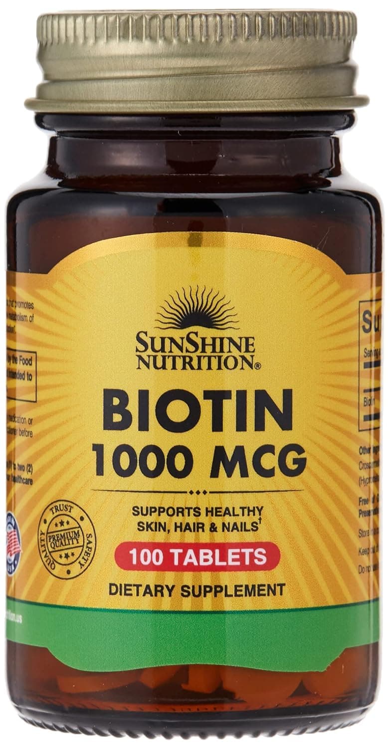 Sunshine Nutrition Biotin 1000 Mcg 100 Tablets | To Support Healthy Skin, Hair & Nail