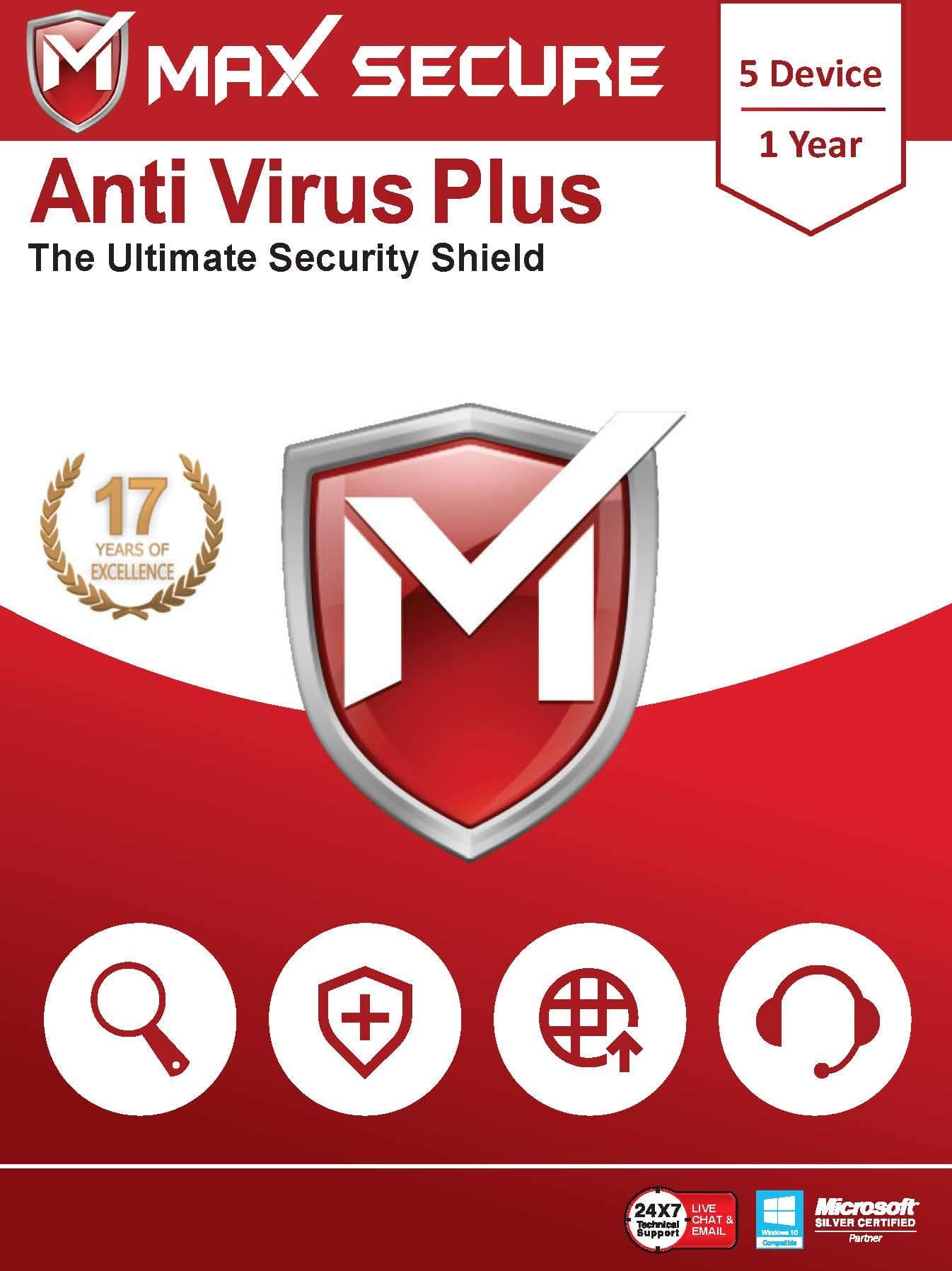 Max Secure Software Antivirus Plus for PC 2019 | 5 Device | 1 Year (Activation Key Card)