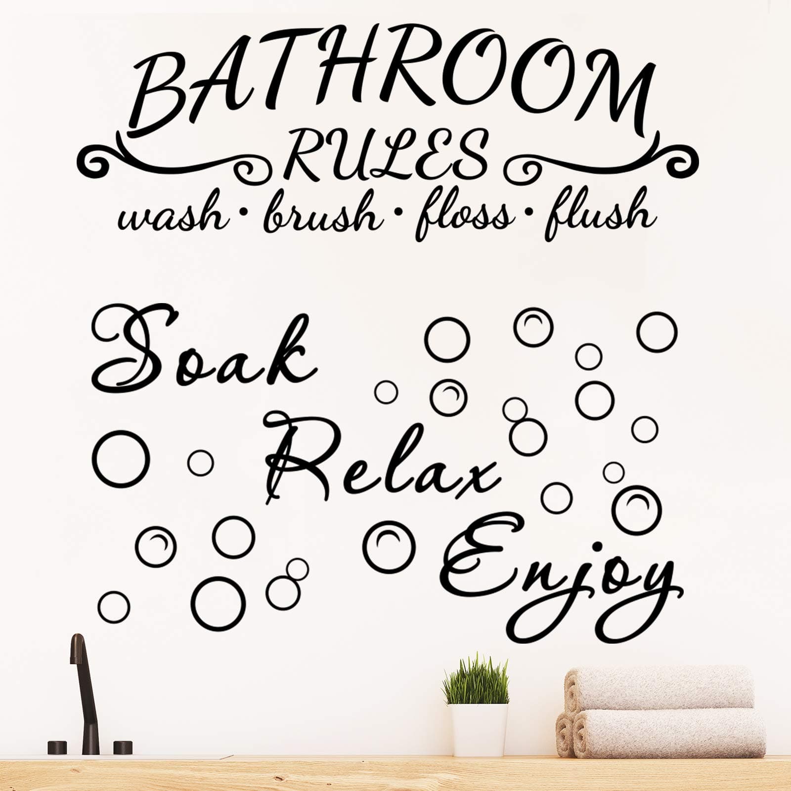 Zonon 2 Bathroom Decals Sticker Soak Relax Enjoy Toilet Rules Decor Vinyl Quote Decor for Home(Simple Style,Black)