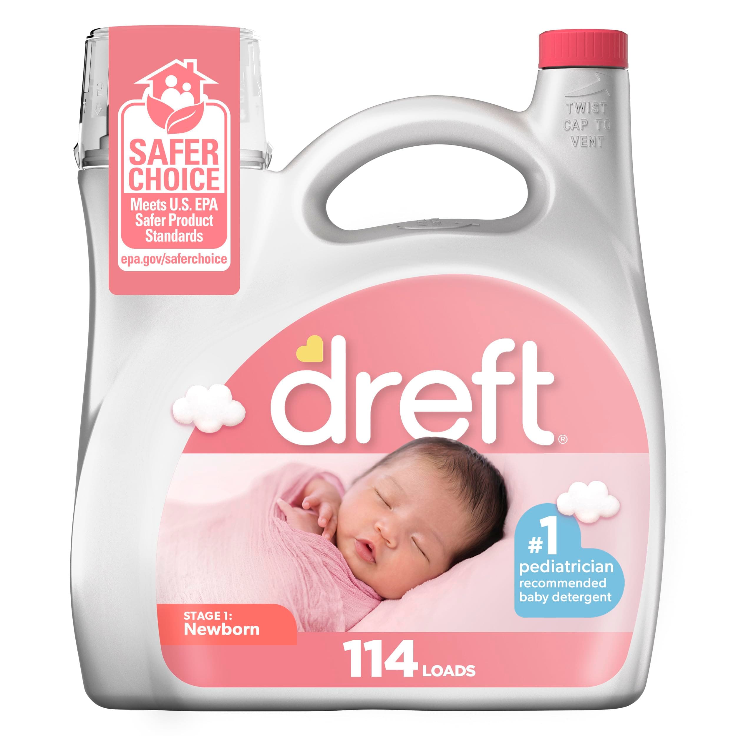 Dreft Stage 1 Newborn Baby Liquid Laundry Detergent, Gentle on Sensitive Skin, HE Compatible, 114 loads