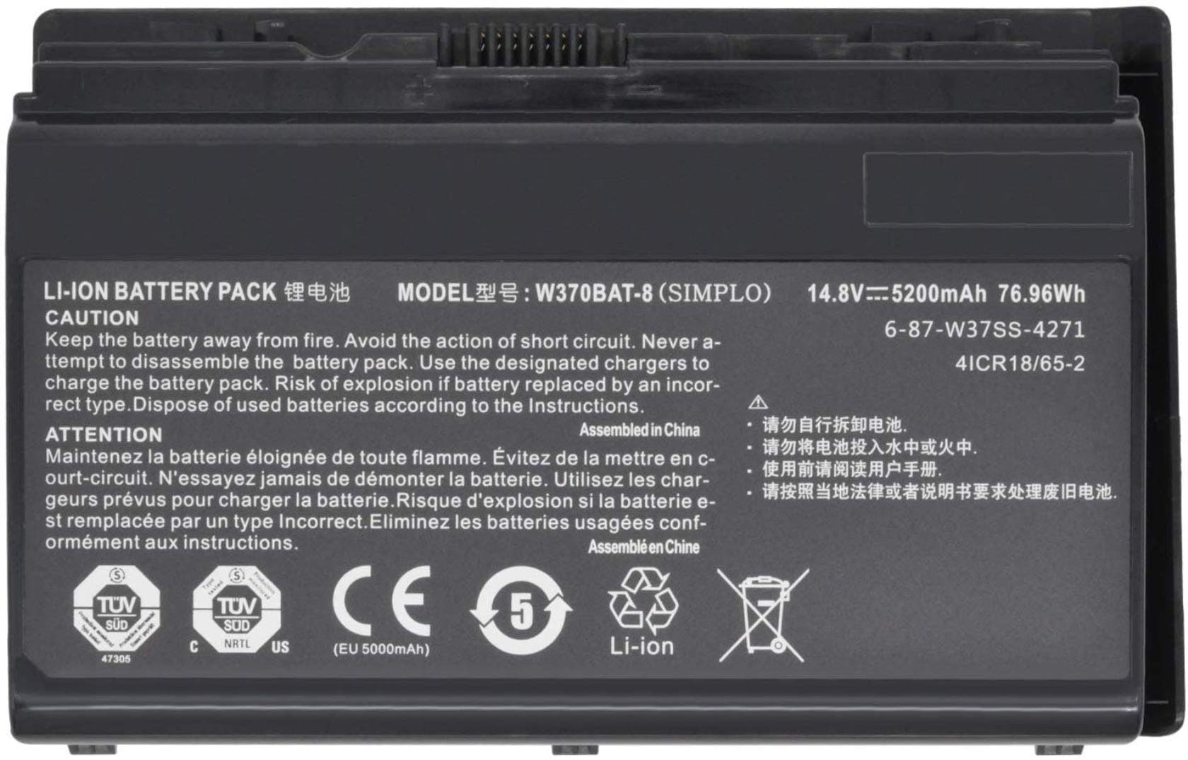 W370BAT-8 Battery for Clevo W350ET W350ETQ W370ET Schenker XMG A503 A522 A722 Gigabyte P2742 Hasee K650S-i7 K590S K650C K750S Series 6-87-W370S-427 6-87-W370S-4271 6-87-W37SS-427 6-87-W37SS-4271