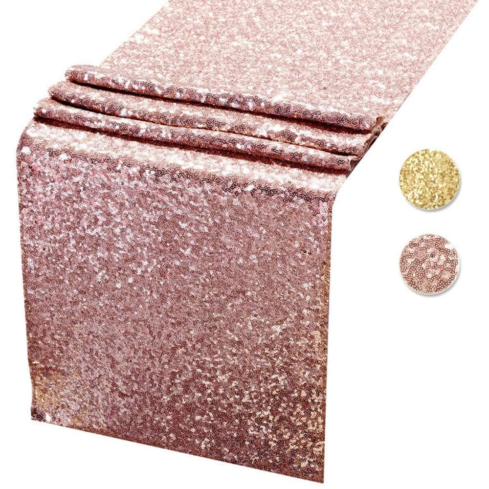 SAPU 1pcs Sequin Table Runners ROSE GOLD- 12 X 108 Inch Glitter ROSE GOLD Table Runner-ROSE GOLD Party Supplies Fabric Decorations For Holiday Christmas Gift Wedding Birthday (Rose Gold)