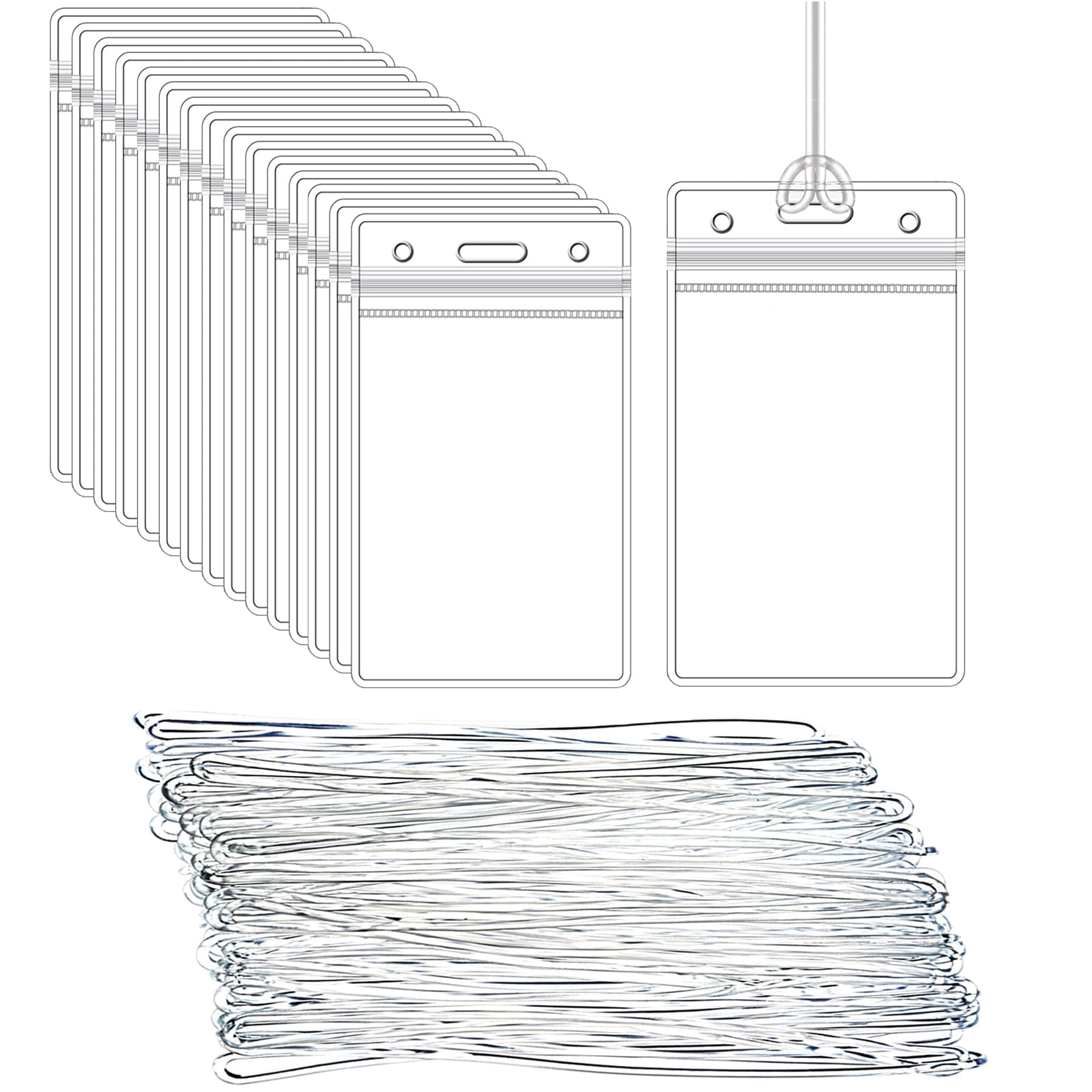50 Pcs Clear Luggage Tags Bag Tag Holder Identification ID Card Badge Holder with 50 Pcs Clear Luggage Tag Loop Straps for Business Travel and Office Supplies