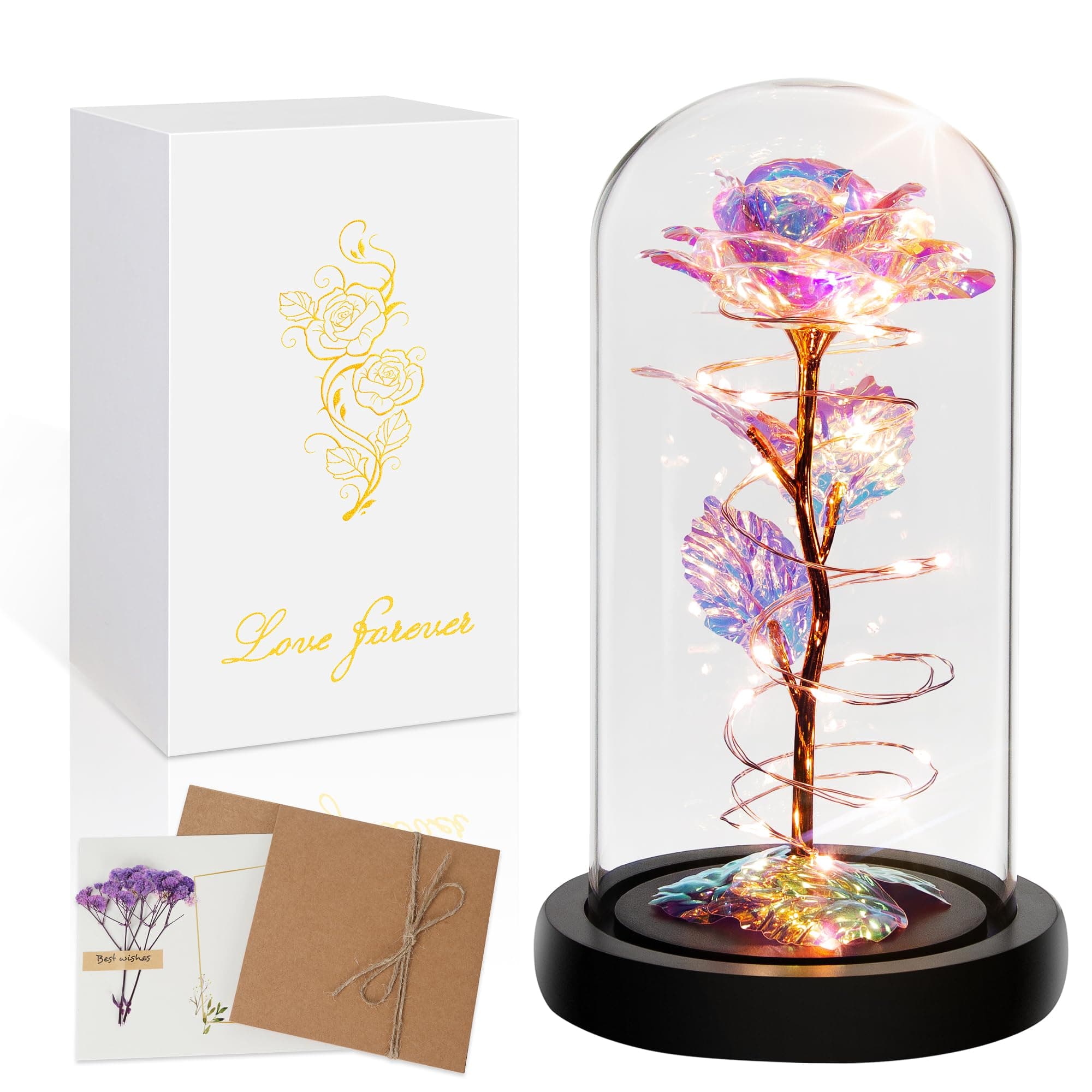 Childom Mothers Day Mom Gifts for Mom,Birthday Gifts for Women Moms Grandma,Flowers for Delivery Prime,Colorful Light Up Rose in A Glass Dome,Anniversary Valentines Roses Gift for Her Wife Daughter