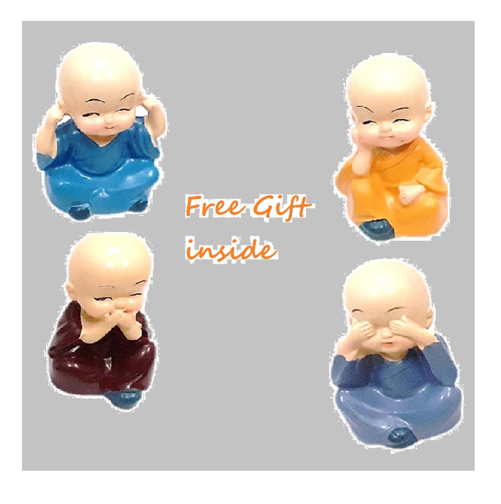 Metal Colorful 4 Monks Buddha Figurines Showpiece Set (Multicolour, 5x1x4 Inch)