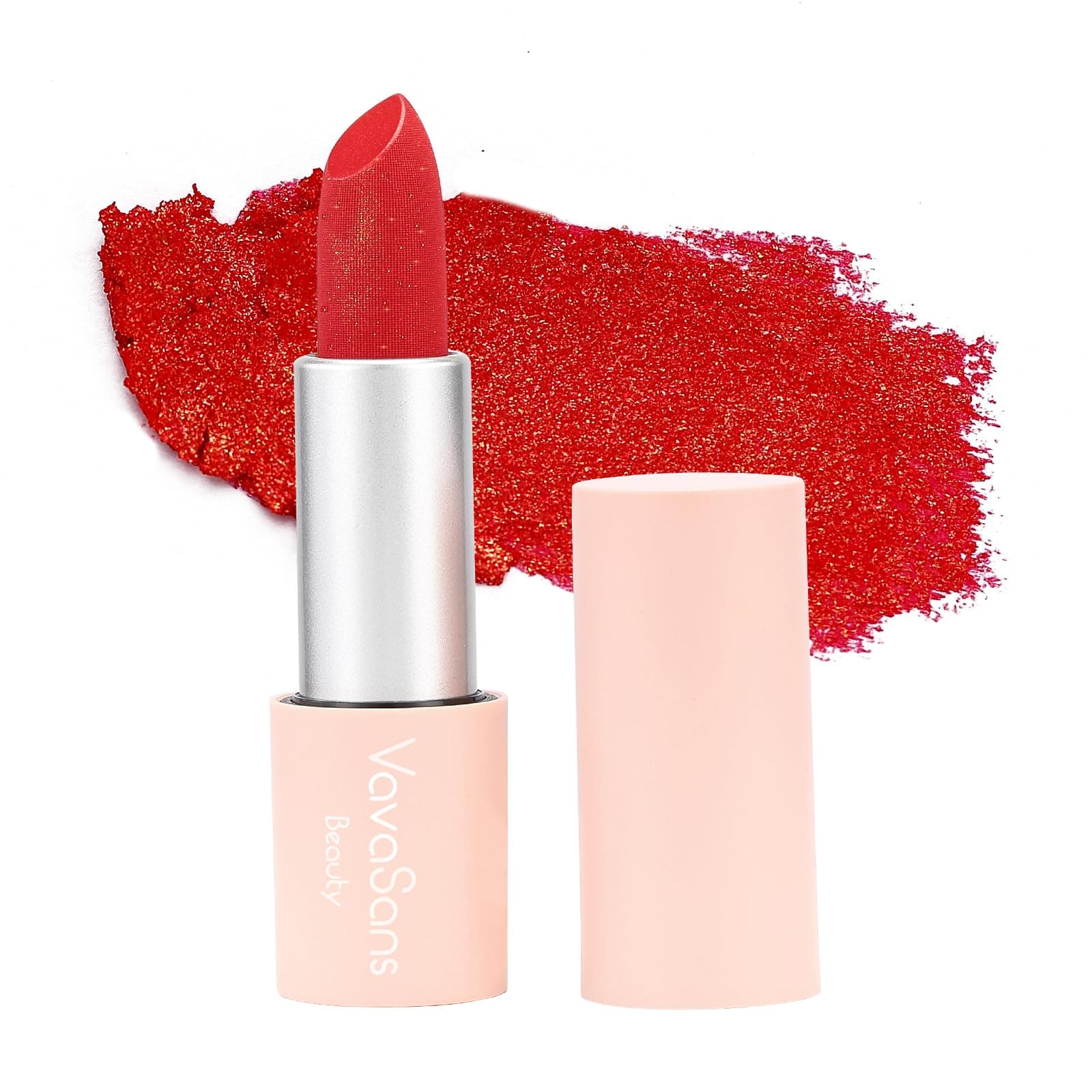 Vegan Glitter Lipstick Cherry Plum Shimmer Metallic Sparkling Classic Red Shade Long Lasting Waterproof Non-Sticky Formula Diamond Shiny Highly Pigmented Lip Stick for Women