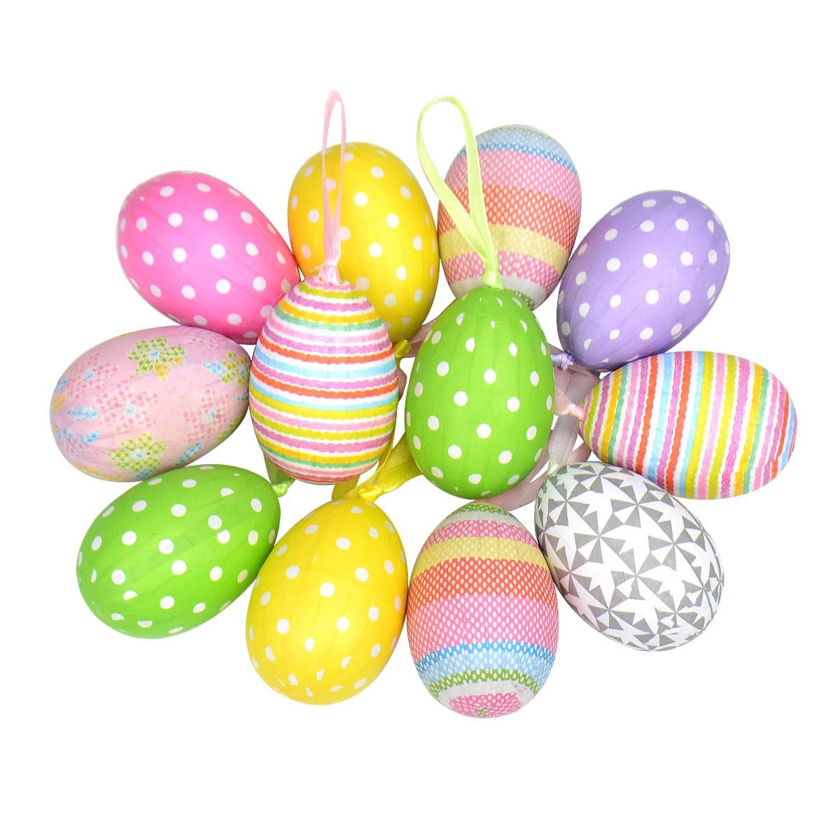 Gardeningwill 12pcs New Colorful Paper Mache Egg Hanging Ornaments Easter Christmas Decoration