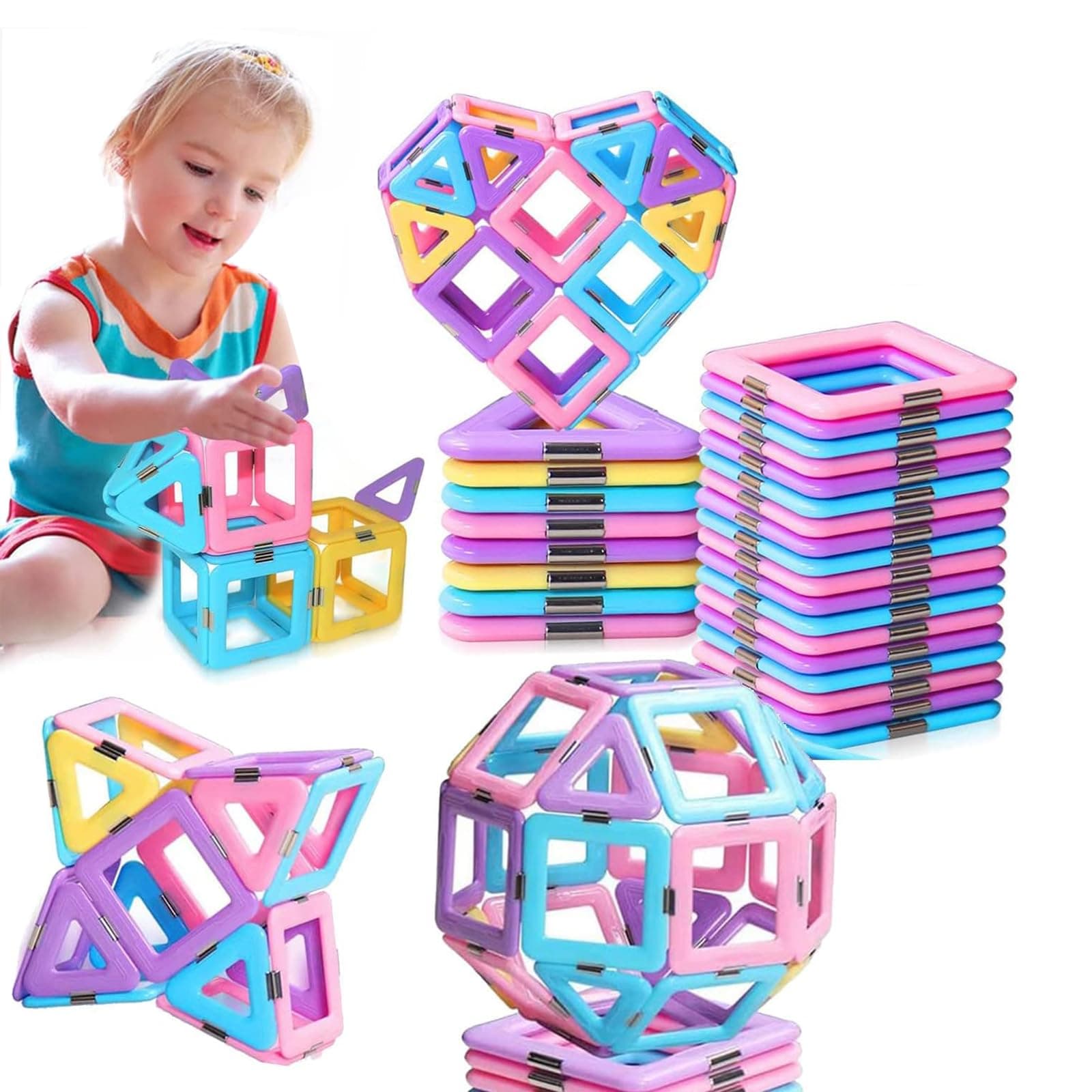 Magnetic Tiles Toys for 3-8 Years Old Girls Boys Upgrade Magnetic Blocks Building Set for Toddlers Creativity Gift Toys（40Pcs-Random Color)