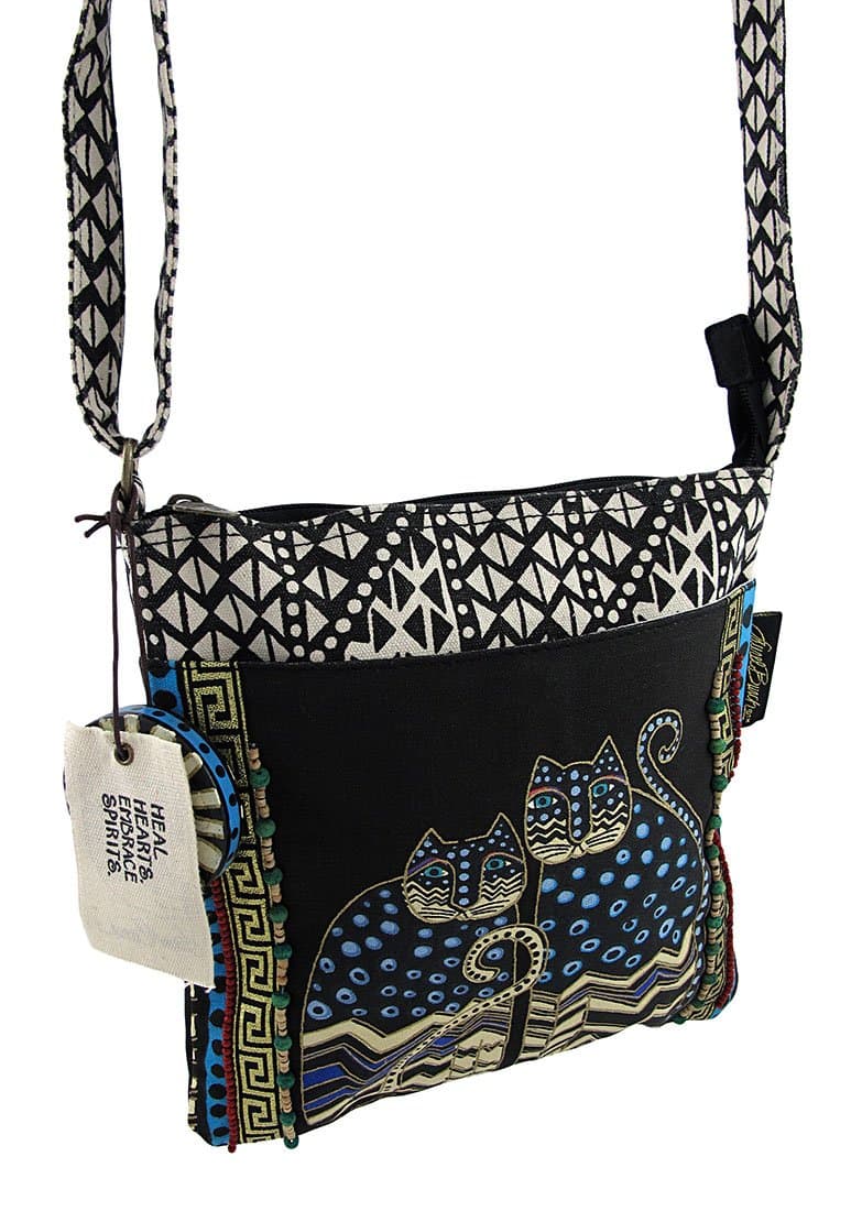 Laurel Burch Crossbody Tote with Zipper Top, Spotted Cats
