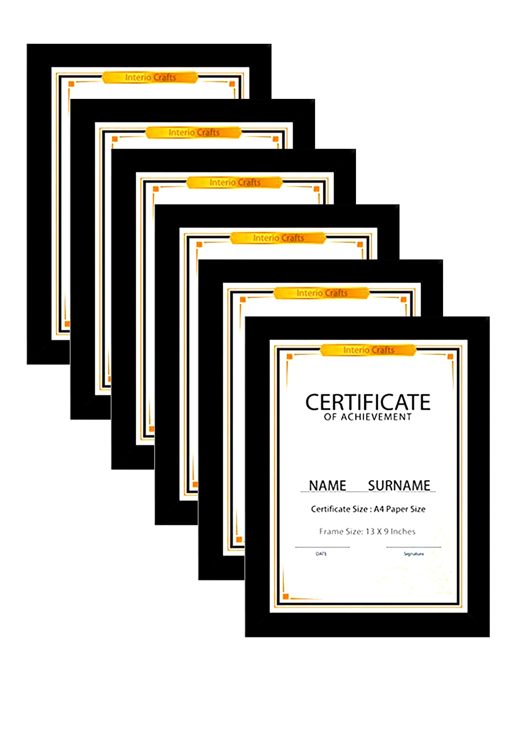 Interio Crafts Wall Hanging Picture Wooden Frame to Display Photo,Document, Certificate (12x8-Inches, Black) -Set of 6