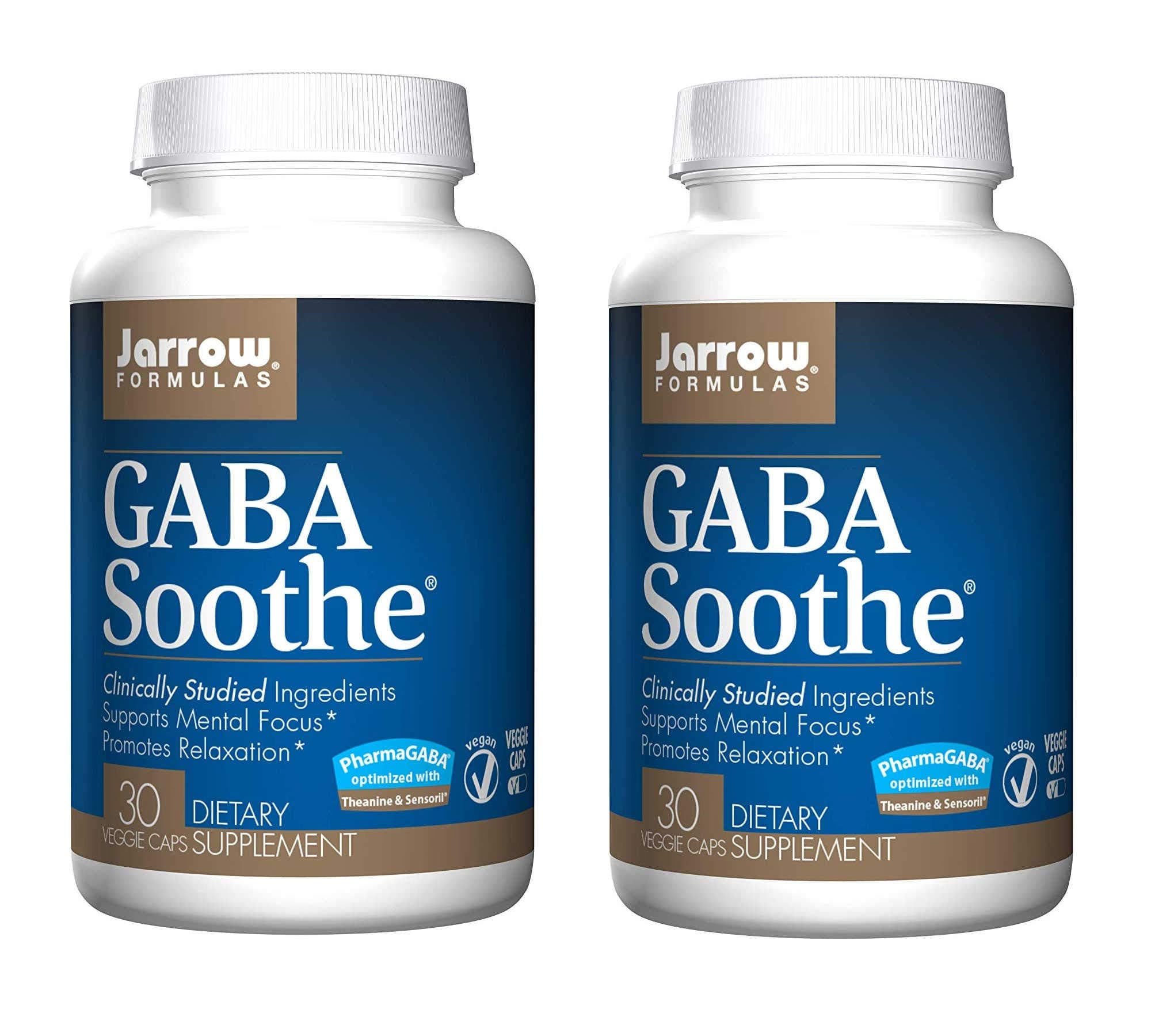 Jarrow Formulas GABA Soothe Optimized with Theanine, Sensoril and Clinically Studied Ingredients Promoting Mental Focus and Relaxation (30 Veggie Caps) Pack of 2