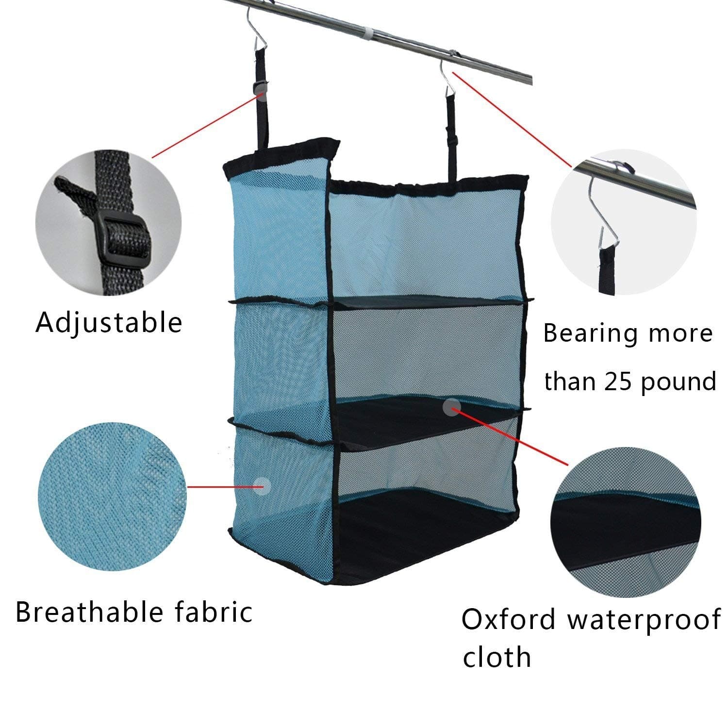 Portable Travel Foldable Hanging Shelf Luggage Partner Suitcase Clothes Organizer(Blue)