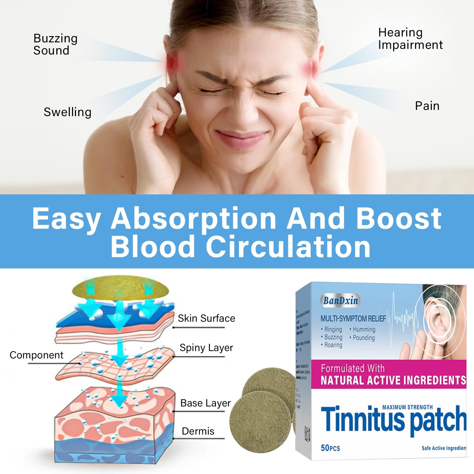 VERYCOZY Tinnitus Relief for Ringing Ears, 50PCS Tinnitus Rêlief Patches, Effectively Reduce Ear Noise, Tinnitus Trêatment Patches with Natural Herbal Ingredients, Suitable for Women Men