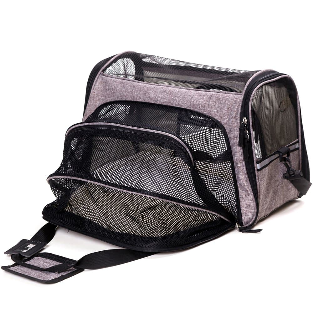 FurryTastic Premium Expandable Airline Approved Pet Carrier with Zipper Lockers and Leash Hook Collapsible Dog Carrier Best Cat Carrier for Small Breed Dogs Cats Kittens and Puppies (Grey)