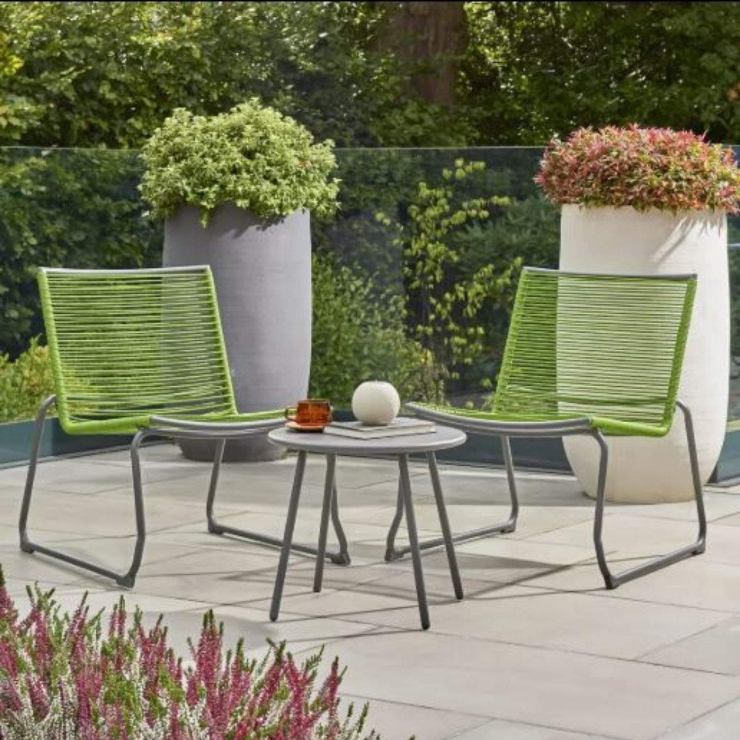 Dawsons Living Balcony Lounge Set - Garden Balcony Patio Bistro Set - 2 Chairs and Coffee Table (Green)