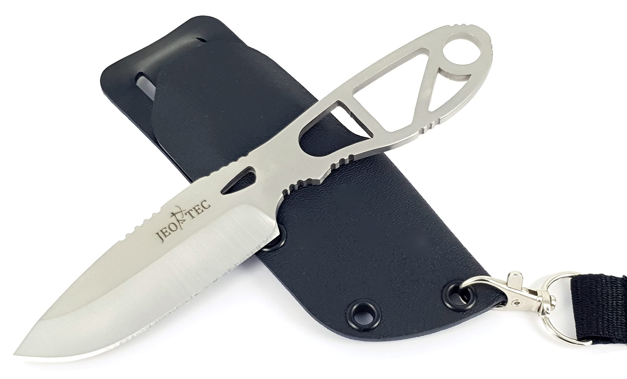 JEO-TECNº12 Bushcraft Outdoor Belt and Neck Knife, Overall Length: 6.57", Stainless Steel MV-58, Kydex Sheath, Handmade in Spain