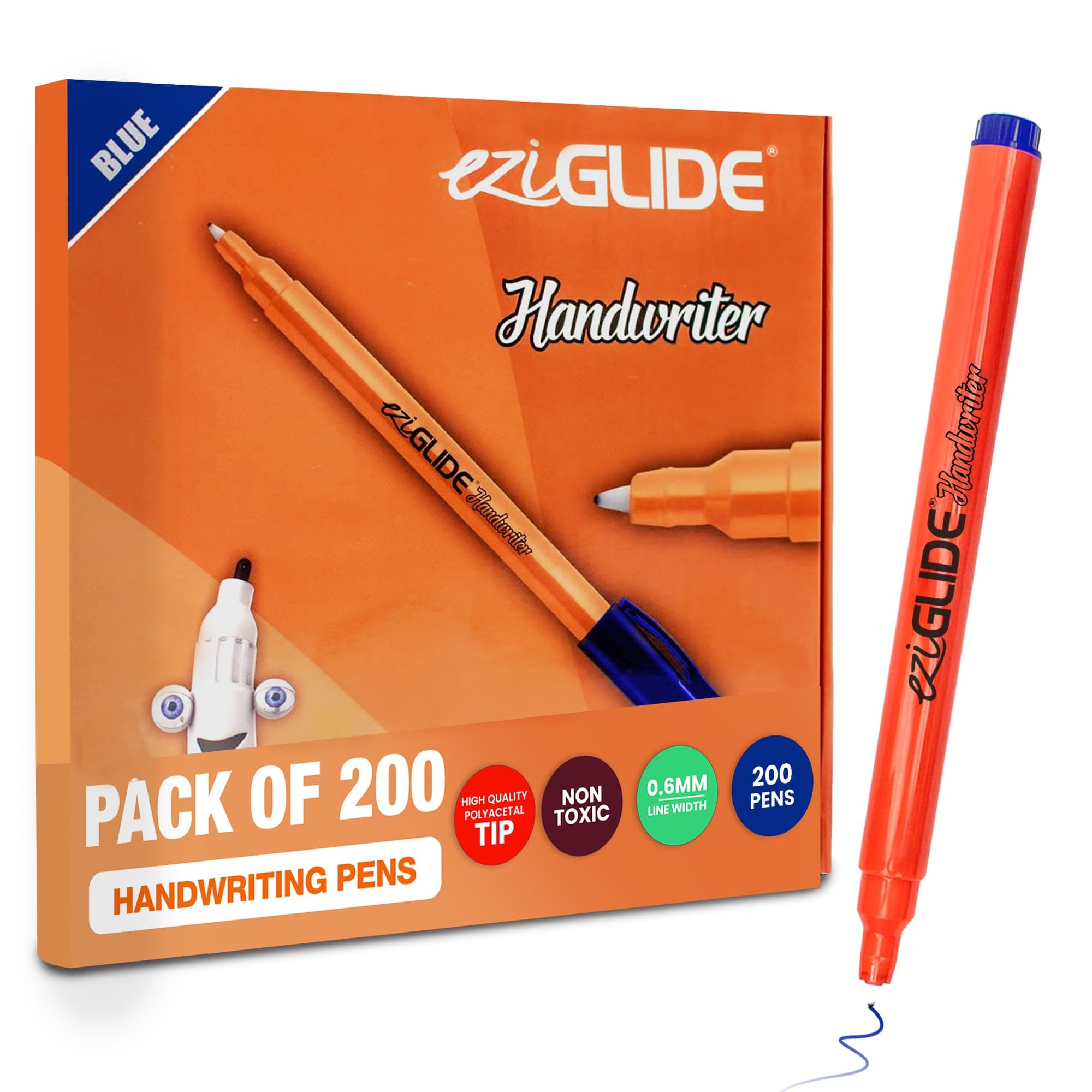 Handwriting Pens 200 Classpack Blue, Hand Writing Pens, hard-wearing polyacetal tip to give smooth effortless writing for both right and left handed