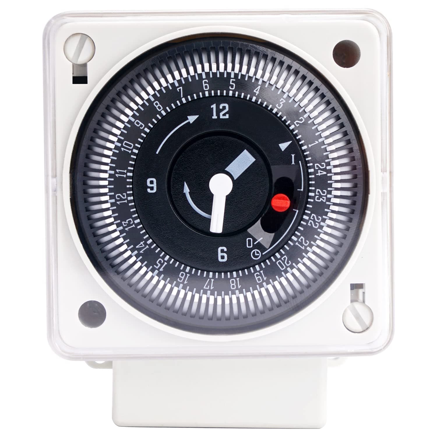 Transplant Mechanical Timer Switch, 24 Hour Analog Timer, 48 On/Off Cycles, Transparent, Single Channel, DIN/Flush Mountable