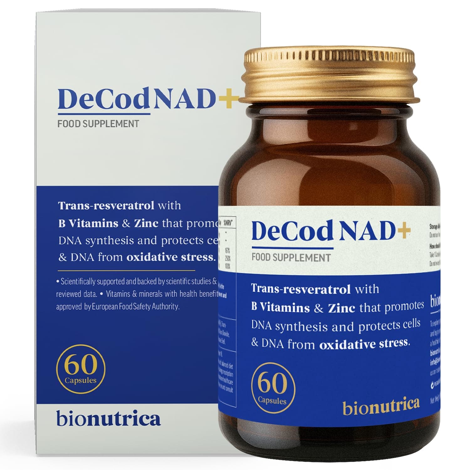 DeCodNAD+ | Advanced NAD+ Support Formula with Trans-Resveratrol | Cellular Energy & Healthy Ageing Support | Antioxidant Support | Vegan, Non-GMO, Gluten-Free | 60 Capsules