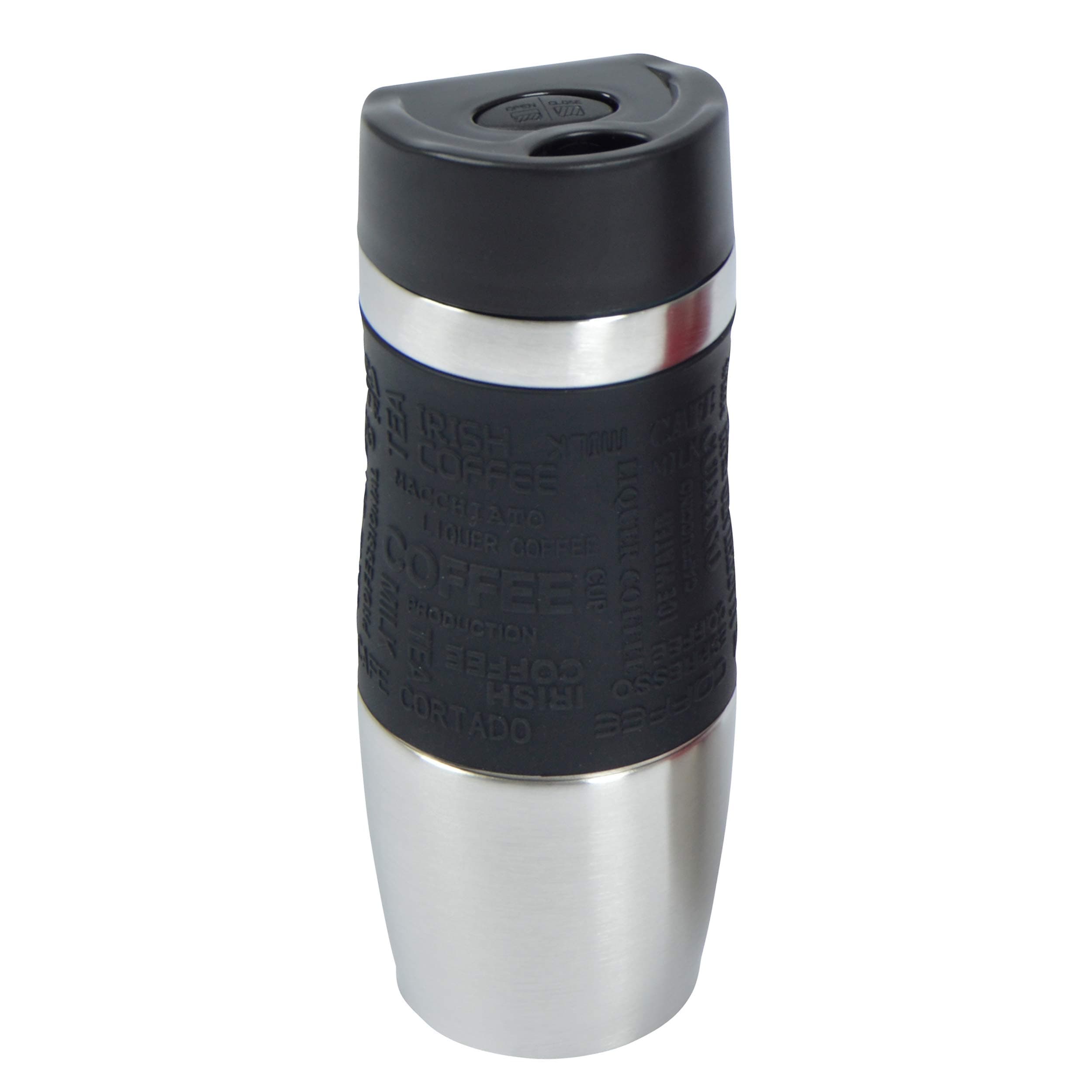 Ocean5 Travel Mug, Stainless Steel Thermo Cup for one-handed open and drink, 350ml, Takeaway coffee at the touch of a button, Travel Mug, Colours: black