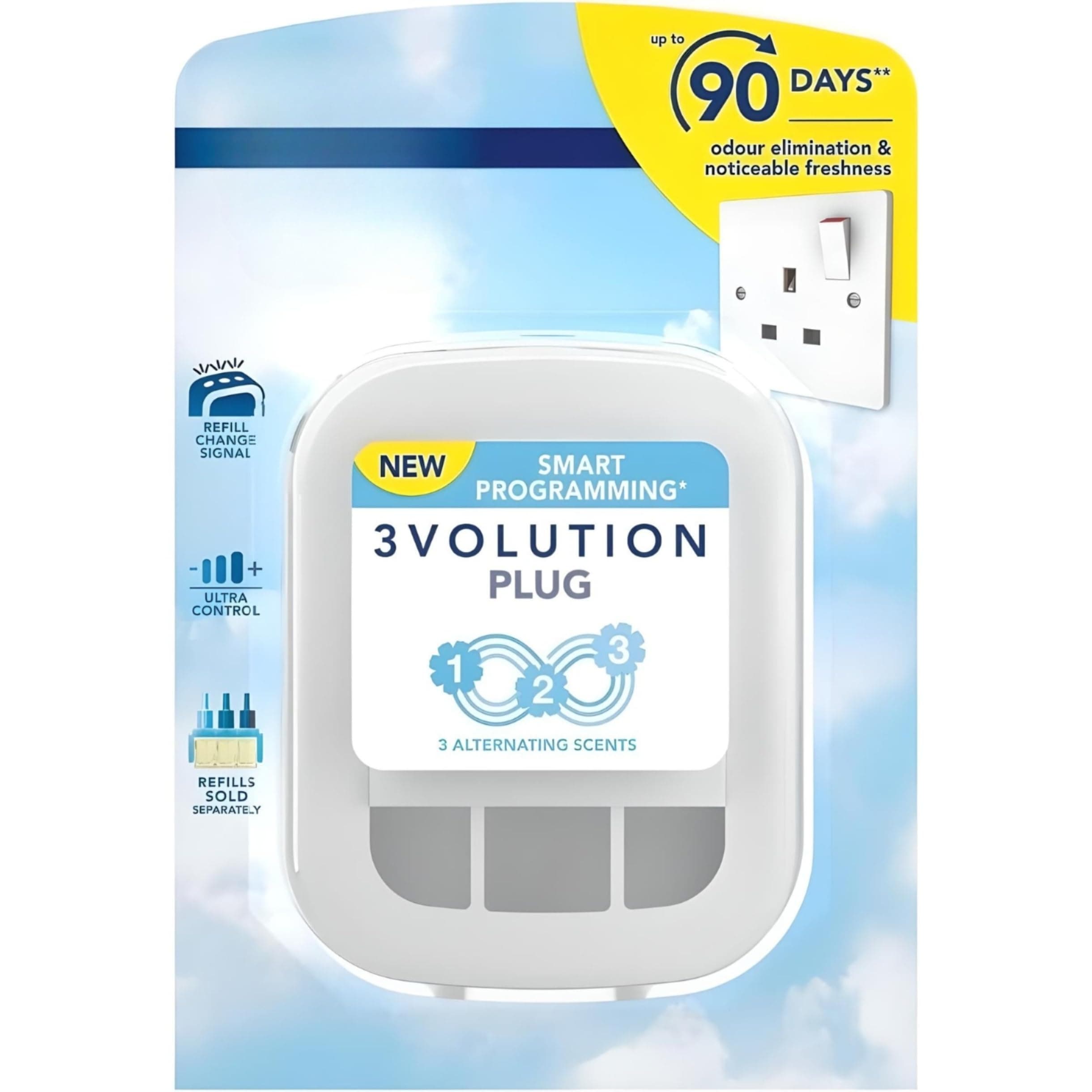 AMK® Ambi Pur 3Volution Plug In Air Freshener Diffuser Device Only Timer Settings Adjustable Intensity White UK Electric Plug