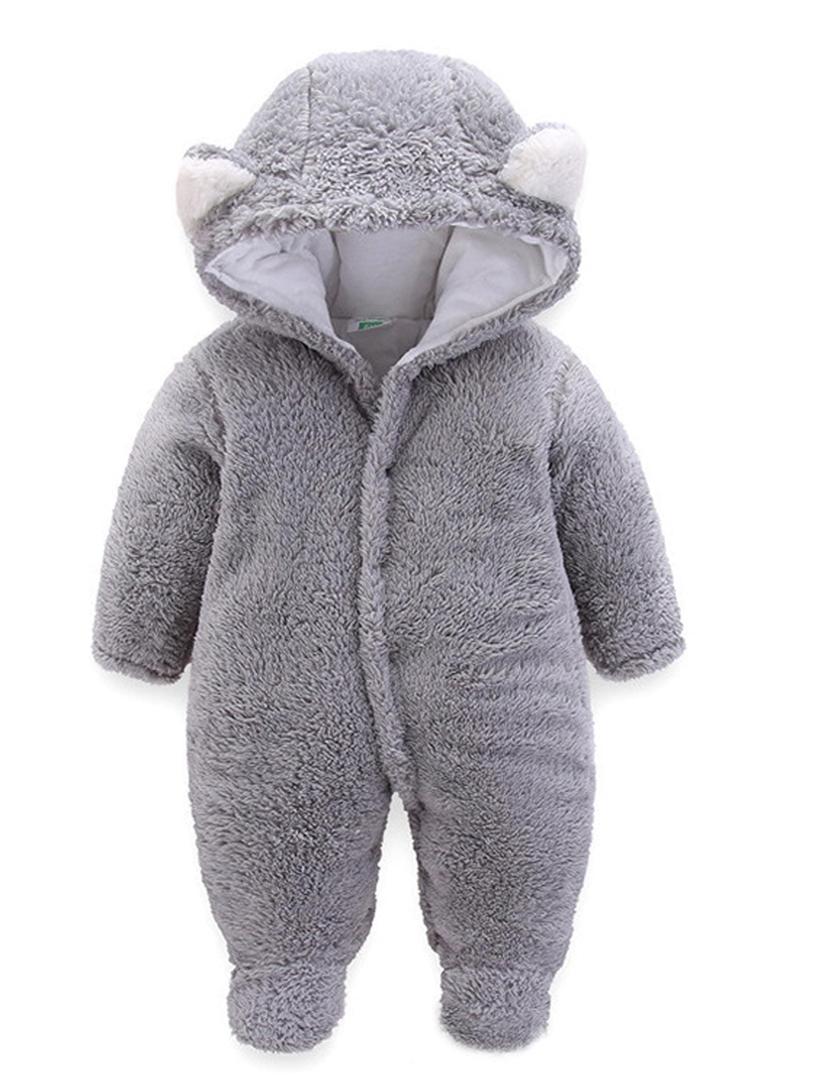 Warm Baby Winter Jumpsuit Fleece Romper Suits Cute Thick Bear Snowsuit for 0-12months
