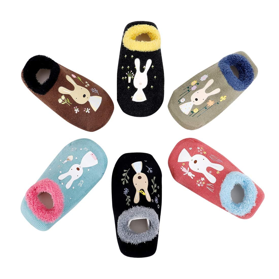 Estwell 6 Pairs Baby Infants Toddler Socks Cotton Non Slip Kids Cartoon Cute Animal Socks with Grips