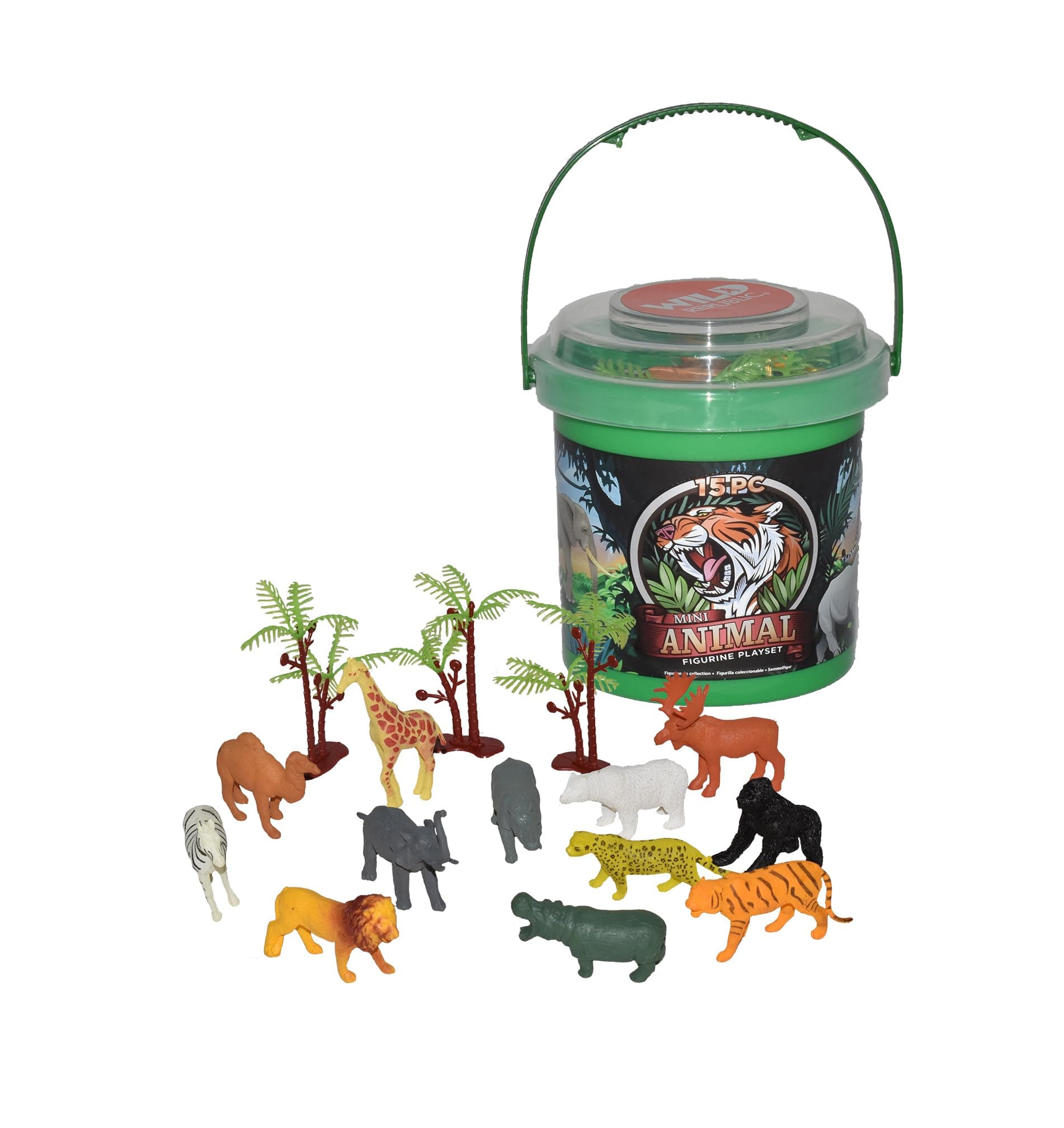 Wild Republic Wild Animals Bucket, Toy Figures, Kids Gifts, Jungle Theme Party Supplies, Zoo Animals, 15-Pieces