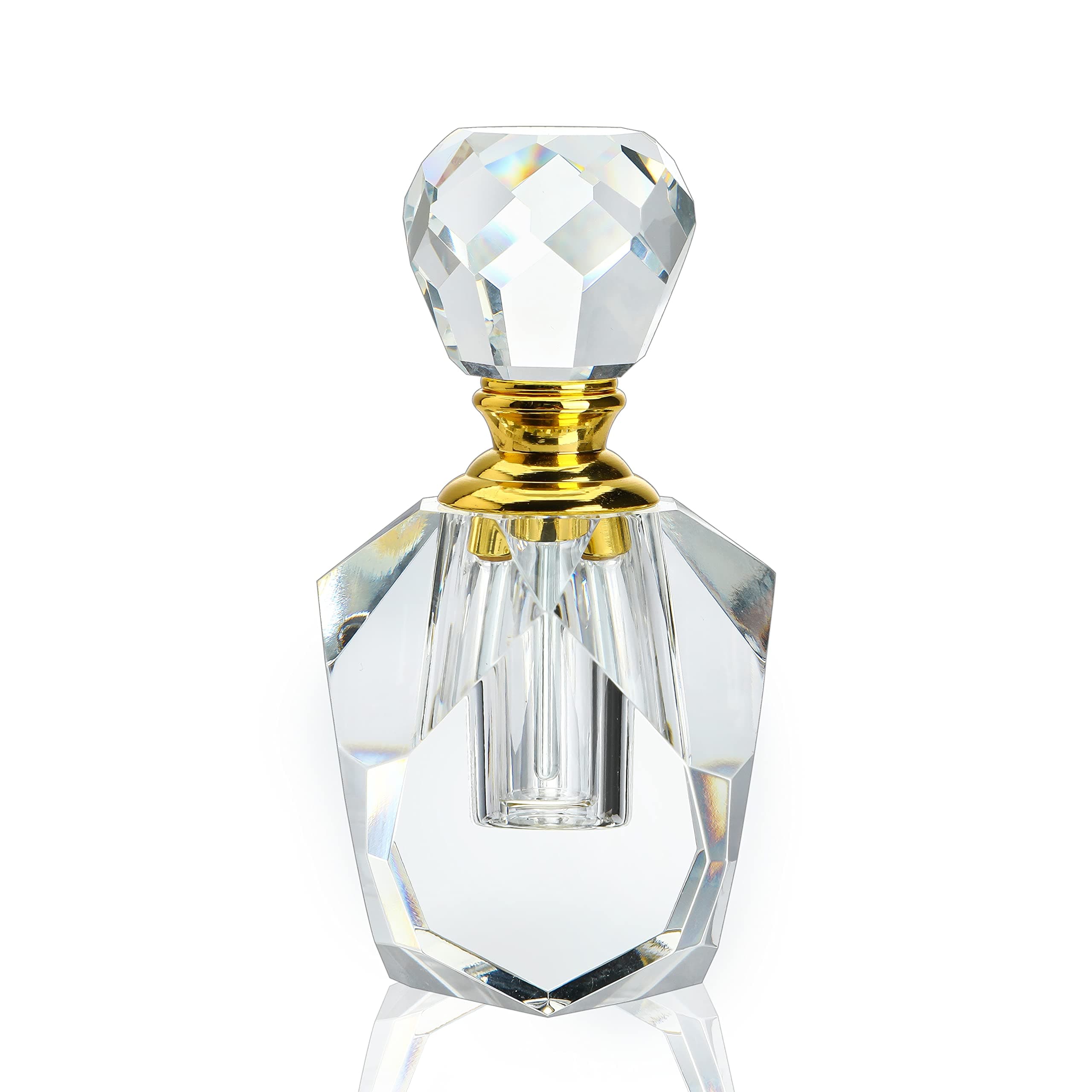H&D HYALINE & DORA Clear Crystal Cut Perfume Bottle with Stopper Empty Refillable Glass Bottle,Gift Boxed