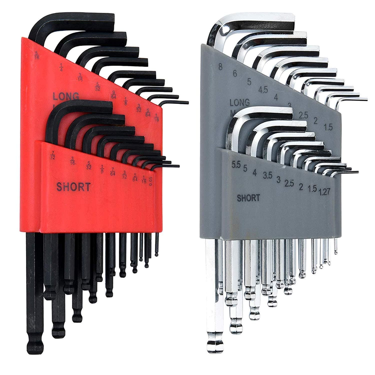 Set of 36 Allen Wrenches - Metric & SAE (mm & inch) - L Shaped Ball End - Solid Carbon Construction