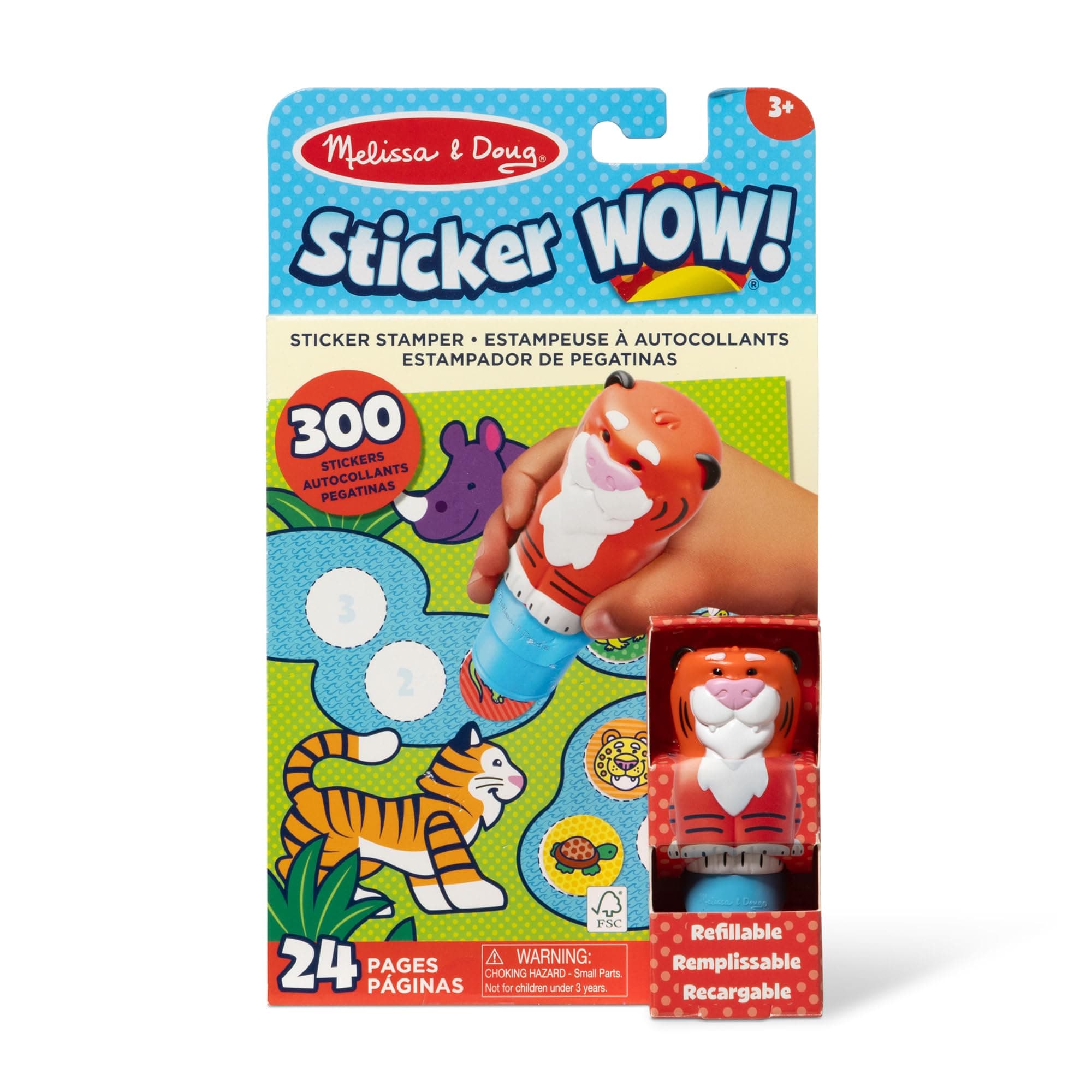 Melissa & Doug Sticker Wow! 24 Page Activity Pad and Sticker Stamps, 300 Stickers, Arts & Crafts Fidget Toy Collector Characters - Tiger Creative Play Travel Toy for Girls and Boys Ages 3+