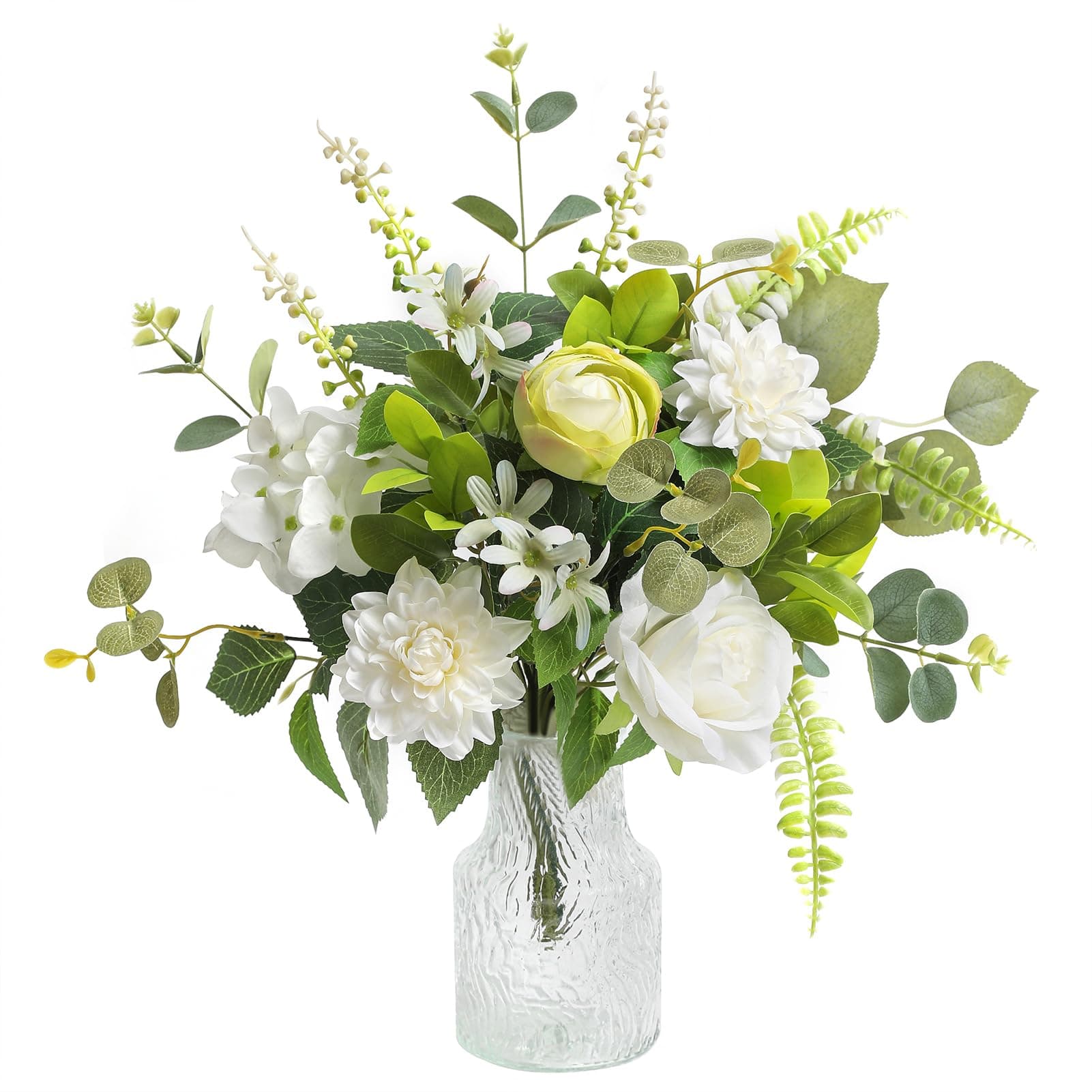 Serra Flora Fake Flowers with Vase,Artificial Silk Roses in Vase,Table Centerpieces for Dining Room, Silk Faux Flower Arrangements for Home, Living Room Bathroom Plant Decor,Table Decorations