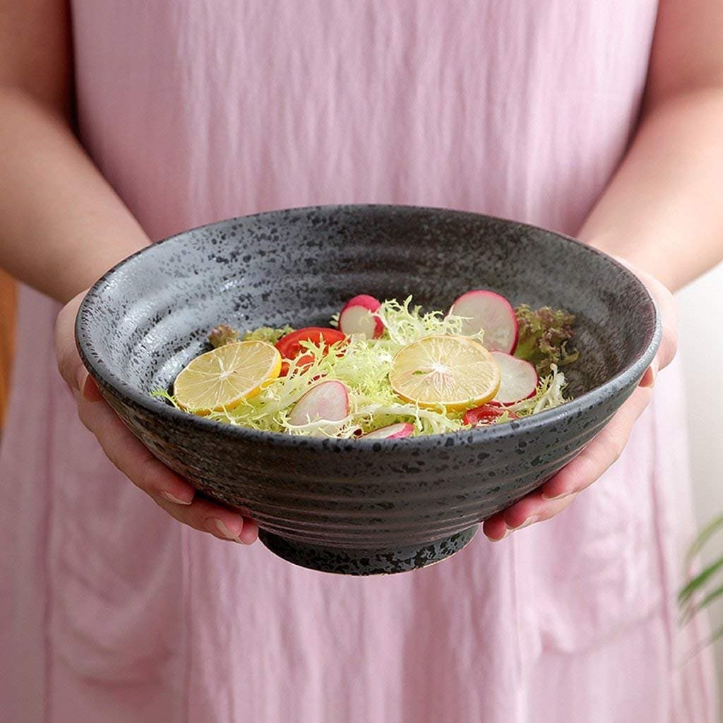 Gweat Japanese Style Creative Vintage Ceramics Salad Bowl Personality Ramen Deep Soup Bowl (Size : 9 Inch)