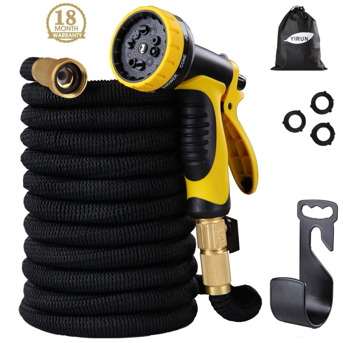 Garden Hose - Expandable Water Hose, 75ft Flexible Expanding Hose Pressure Water Hose with 3/4" Brass Fittings & Triple Layer Latex Core & Latest Improved Extra Strength Fabric