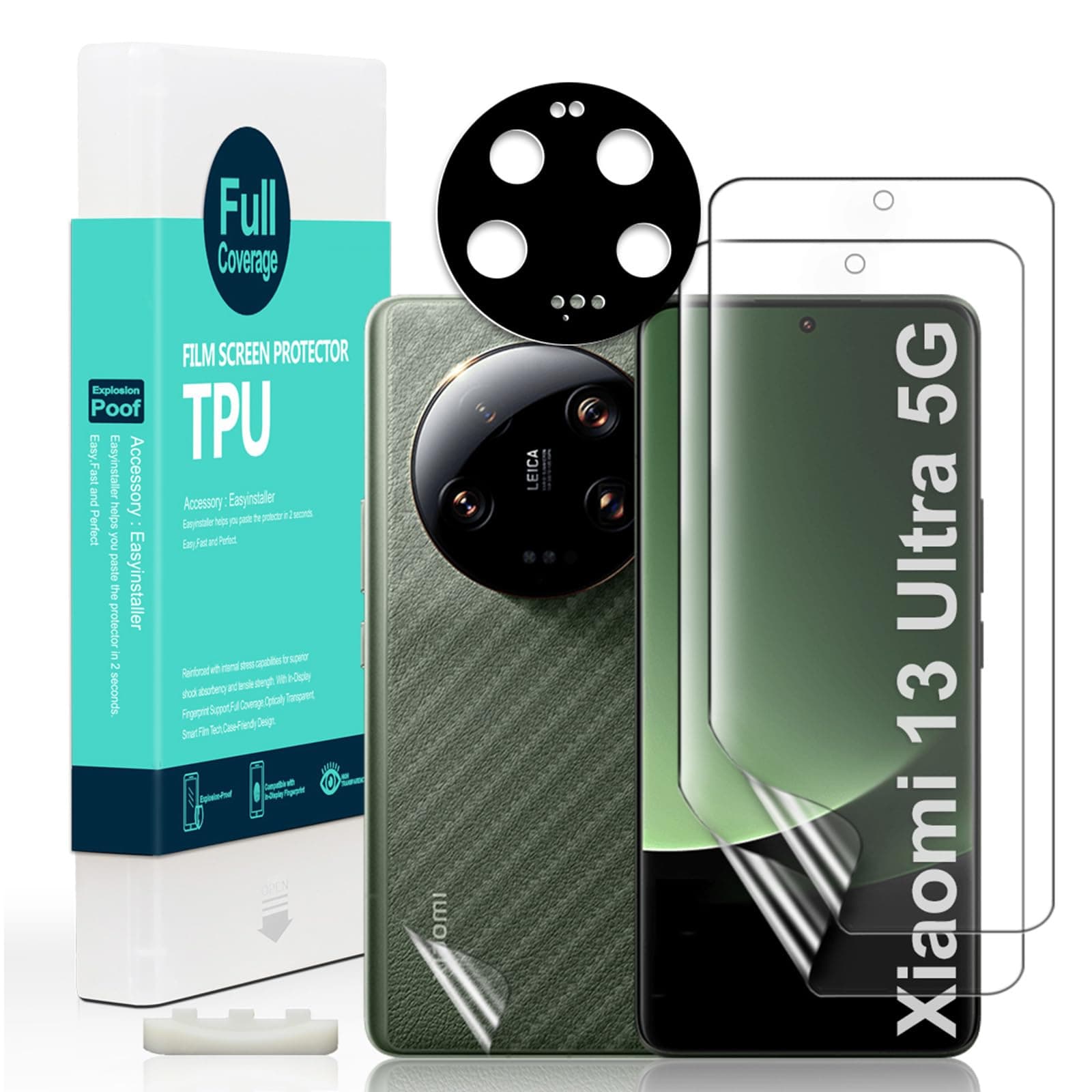 Screen Protector For Xiaomi 13 Ultra 5G,with 2Pcs Flexible TPU Film,1Pc Camera Lens Protector,1Pc Backing Carbon Fiber Film[Fingerprint Reader,Easy to install]