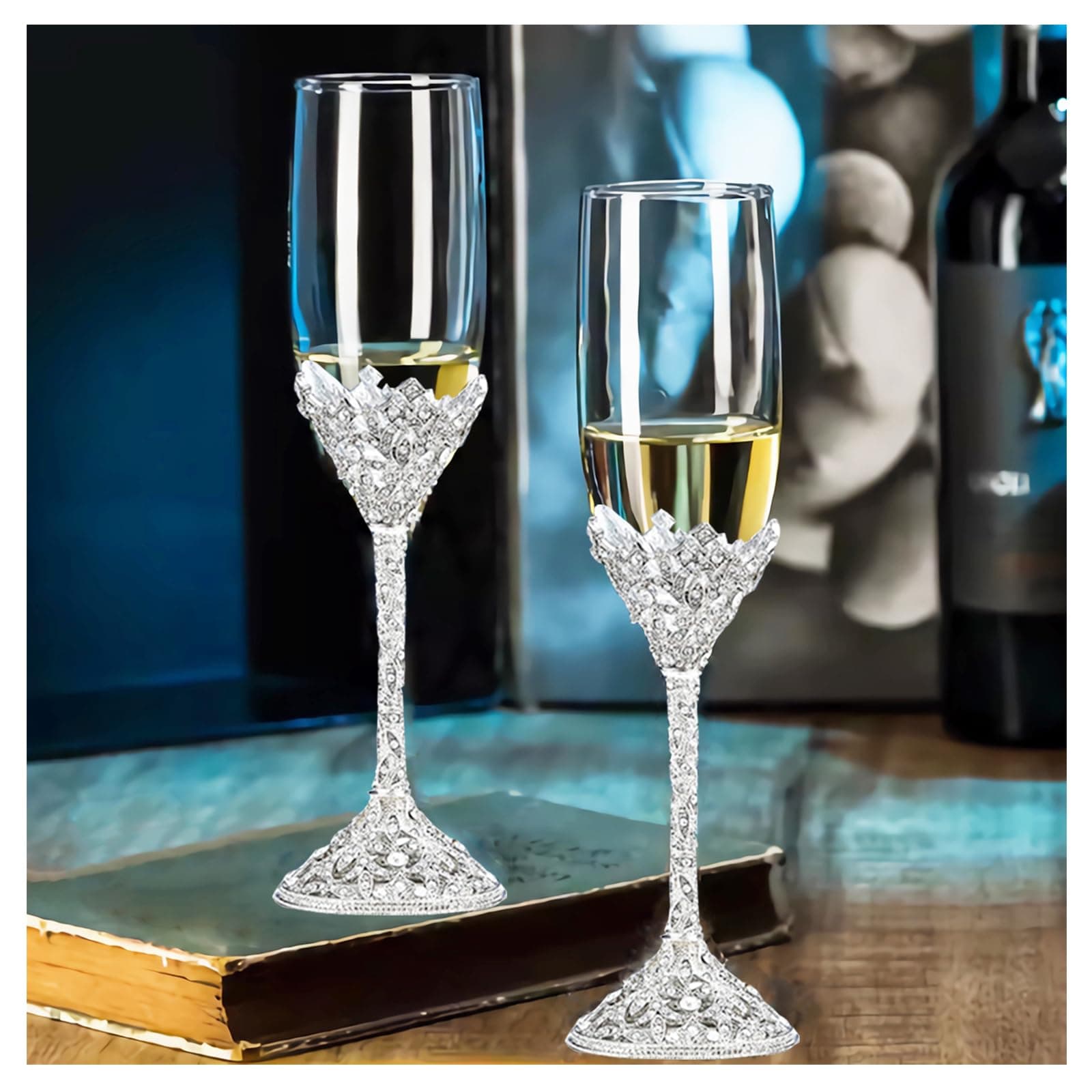Champagne Flutes Set of 2, Wedding Gifts for Bride and Groom,Crystal Champagne Flutes,Elegant Waterford Crystal Glasses,Birthday Gifts,Holiday Gifts