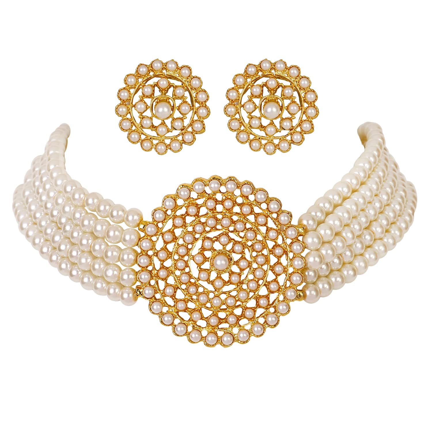 Latest Choker Design Traditional Stylish Fancy Pearl Necklace Jewellery Set for Women