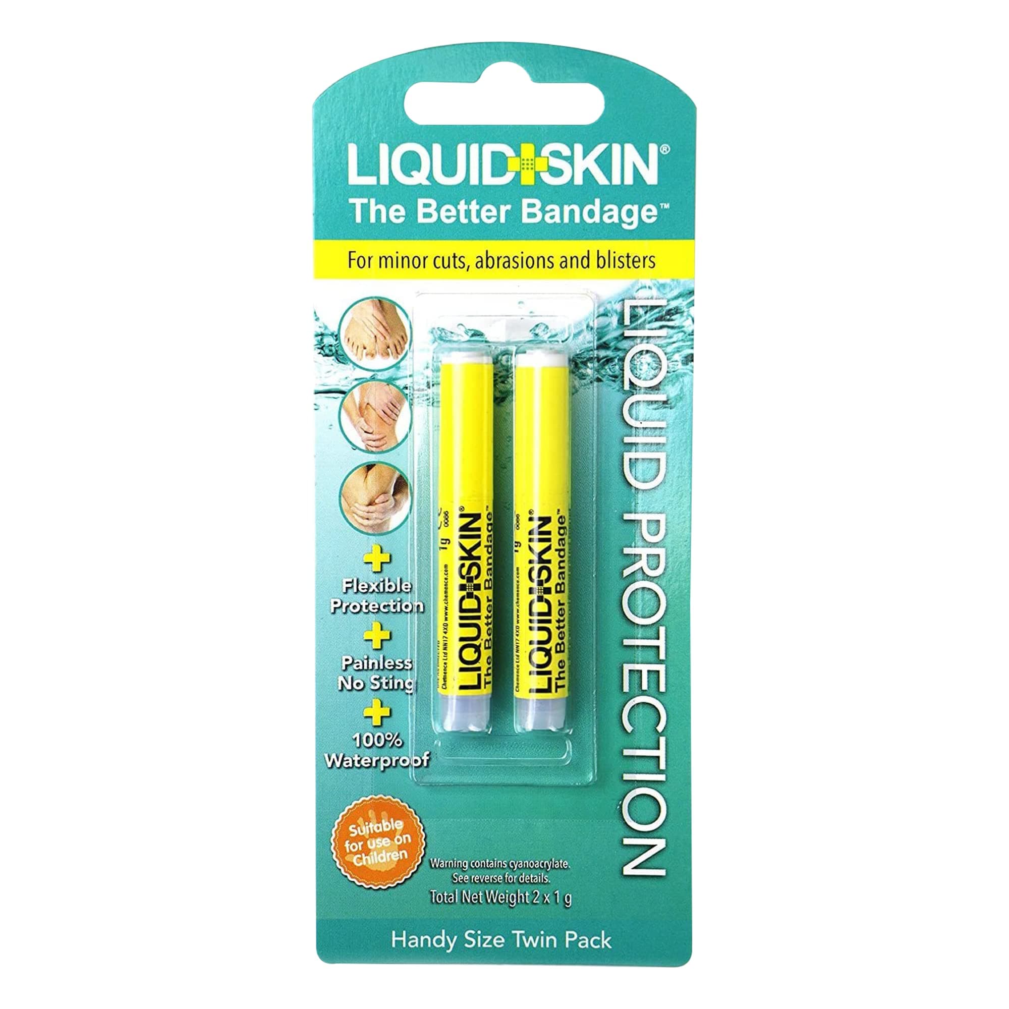 Liquid Skin Liquid Plaster - Waterproof Liquid Bandage for Small Cuts, Wounds, Cracked Skin - Promotes Faster Natural Healing - No Sting, Non-Burning, Safe for Kids Formula - Pack of 2 x 1g Pipettes