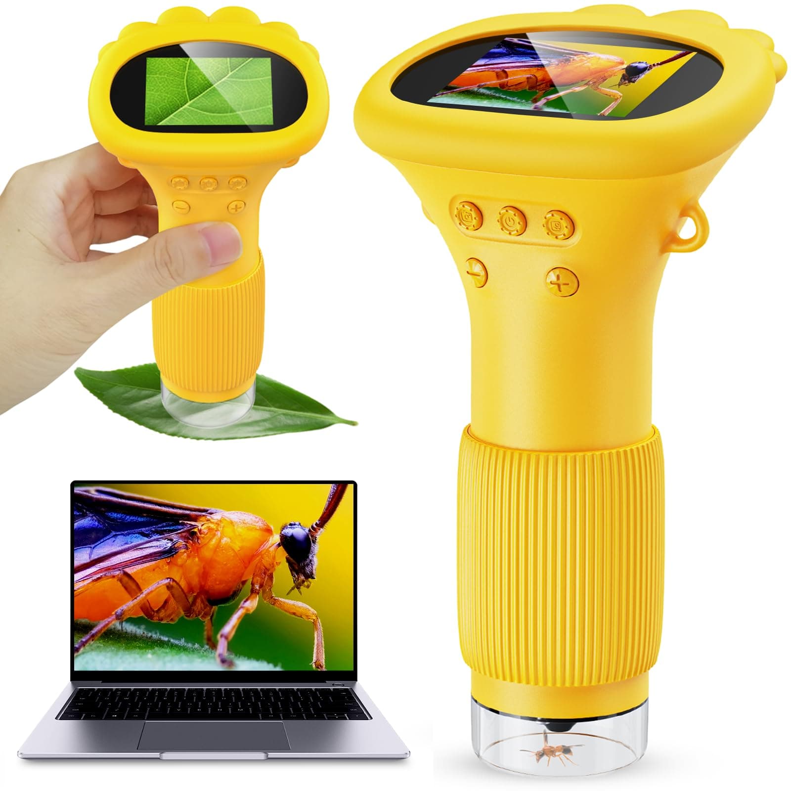 Microscope for Kids, 2.0 Inch HD Screen Portable Pocket USB Mini Microscope Camera with 3 Levels Adjustable Lights, 2026 Easter for Kids Aged 3-12 Boys & Girls - Orange