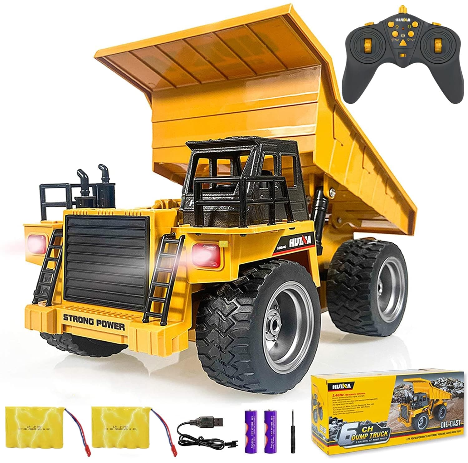 HuiNa Remote Control Construction Dump Truck Toy 2.4Ghz Rc Truck 4 Channel Bulldozer Toy Loading Unloading Alloy Metal Vehicle Toy Truck 1:18 For Kids Gift,Birthday,Christmas,Children's Day,Yellow