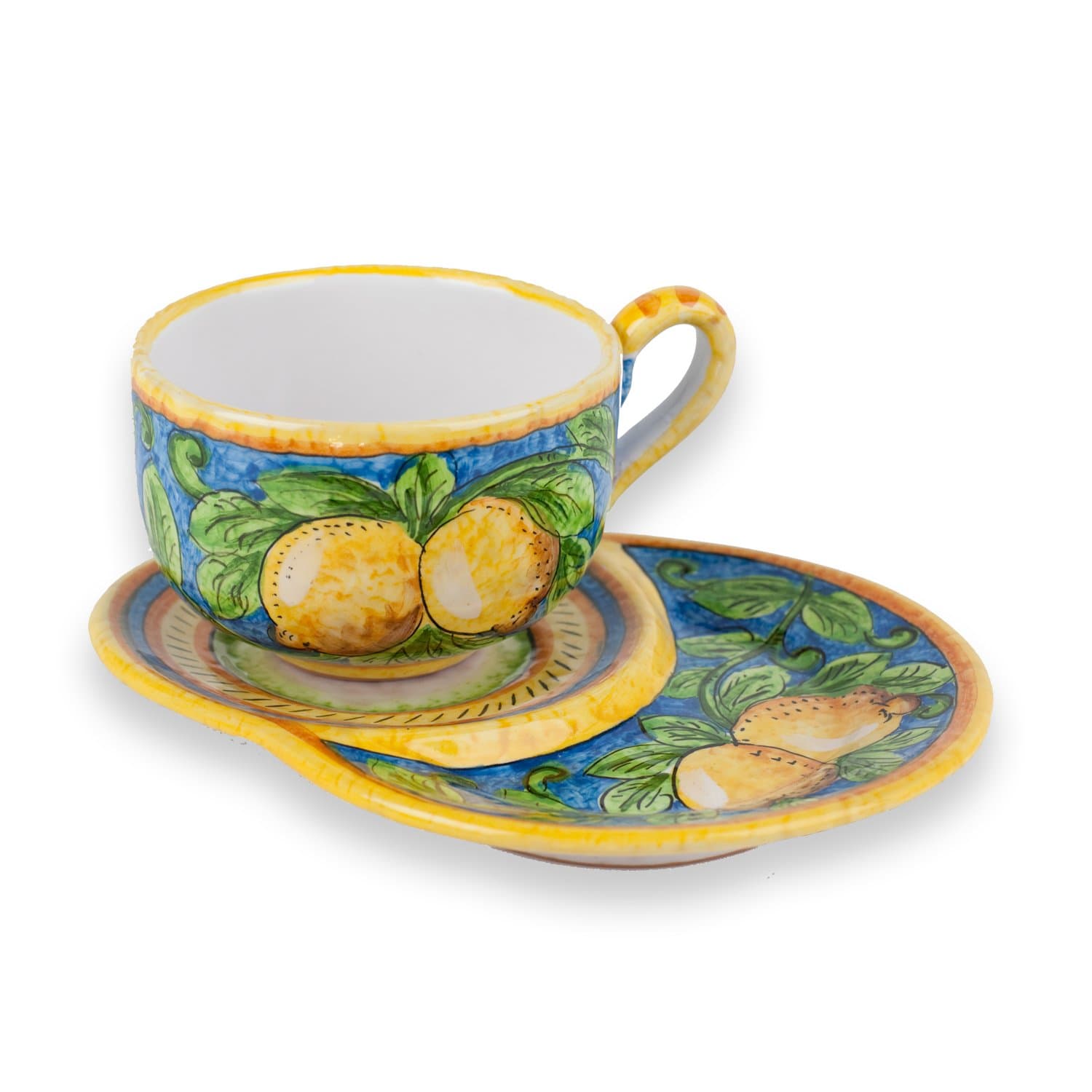 Hand Painted Limone Latte Cup with Saucer from Italy