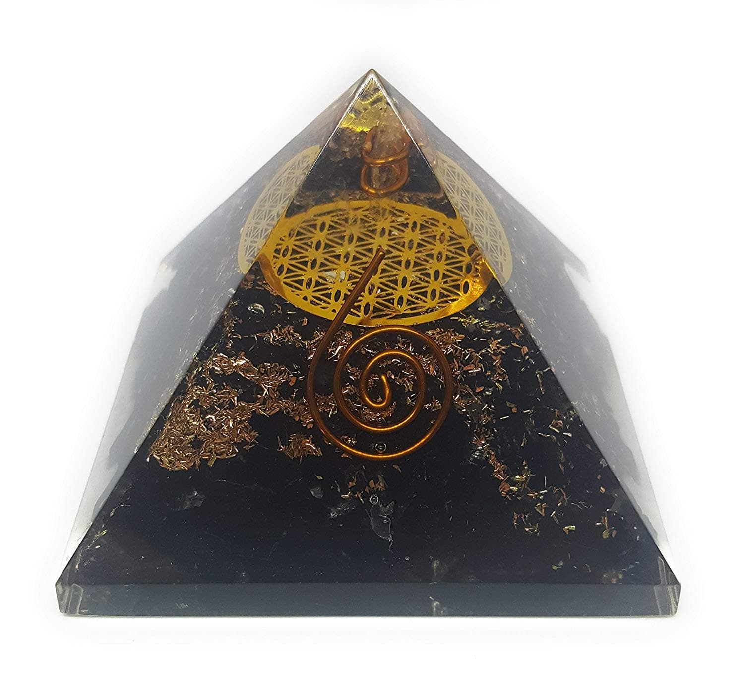 Handcrafted Orgone Black Tourmaline Pyramid with Flower of Life Energy Generator for Spiritual Healing, Chakra Balancing & Meditation – Ideal Gift with Protective Pouch