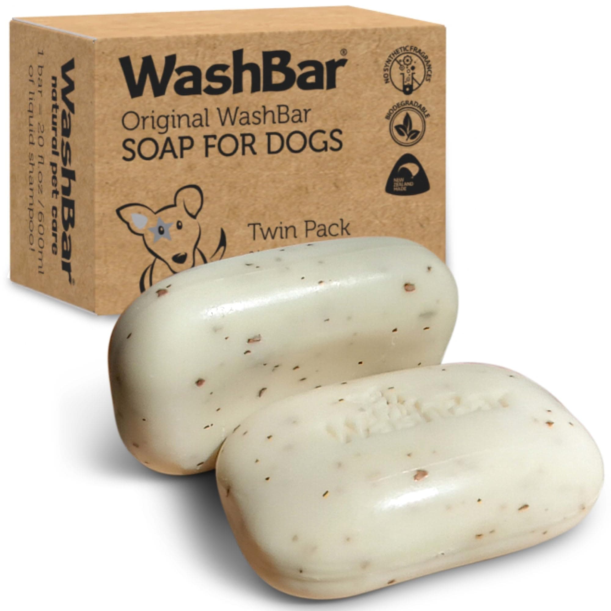 WashBar The Natural Dog Shampoo Bar Soap for Itchy Skin Relief - Twin Pack - Dog Soap for Sensitive Skin with Manuka and Neem Oil to Ease Allergies and Itching